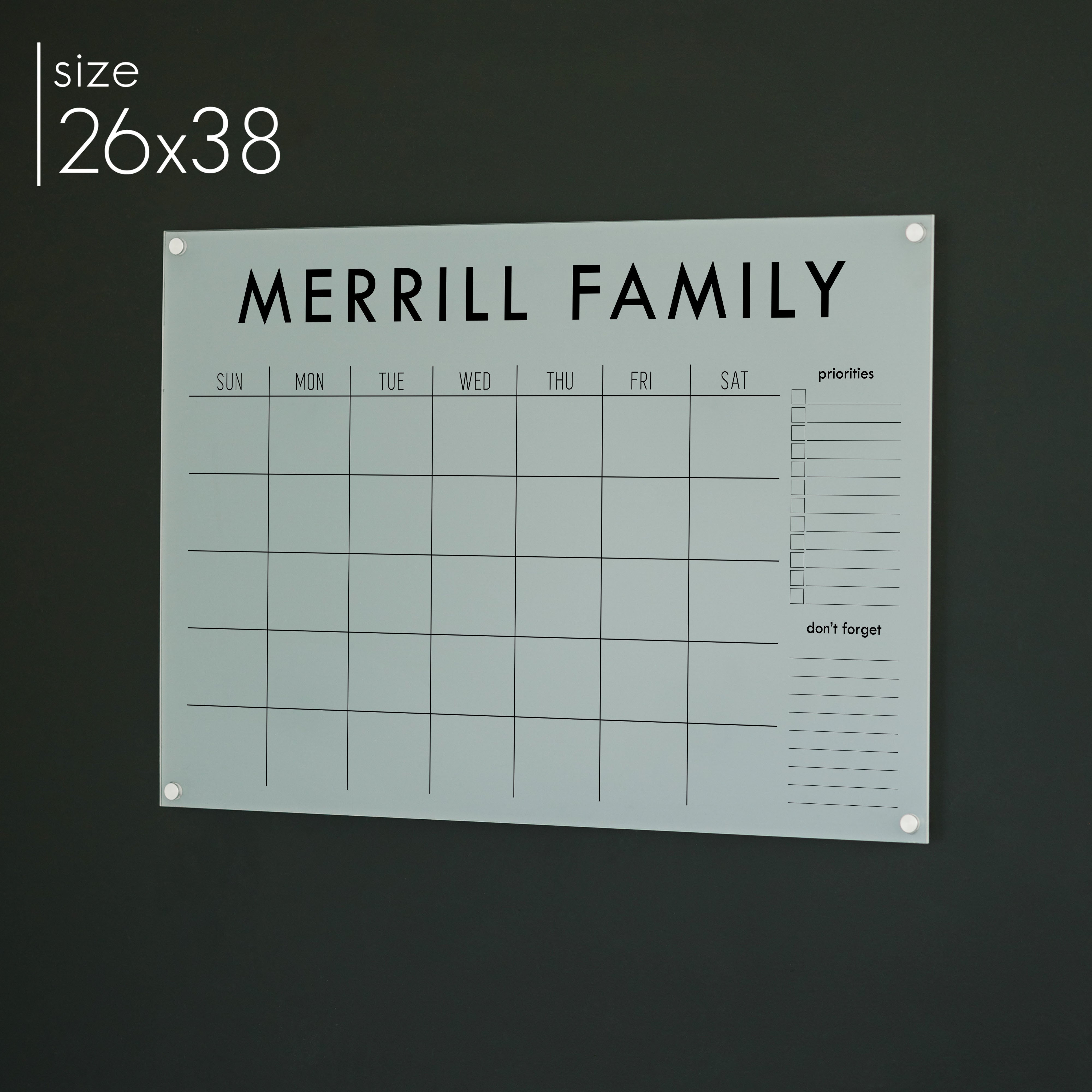 Monthly Frosted Acrylic Calendar + 2 Sections | Horizontal Madi