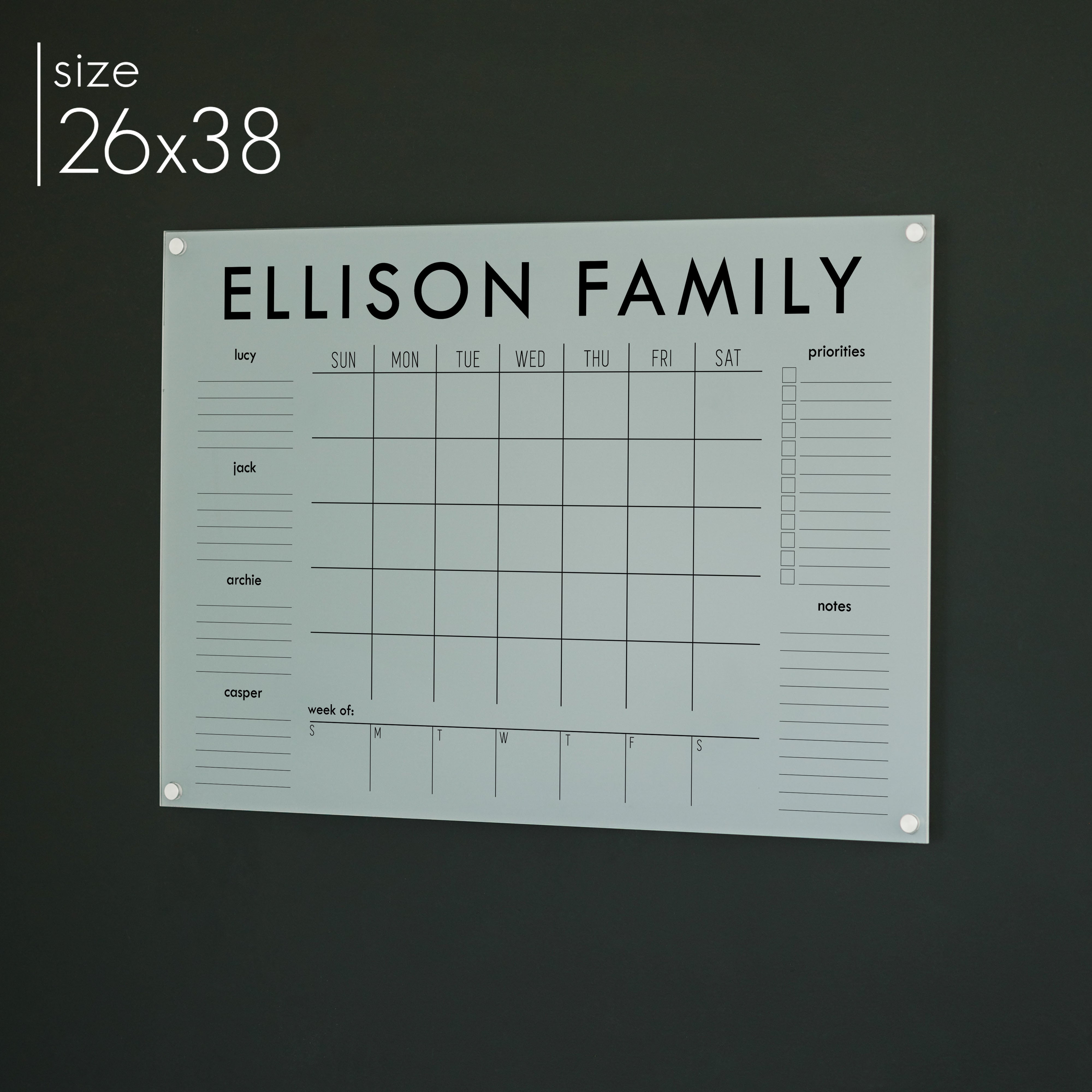 Week & Month Frosted Acrylic Calendar + 6 Sections | Horizontal Madi