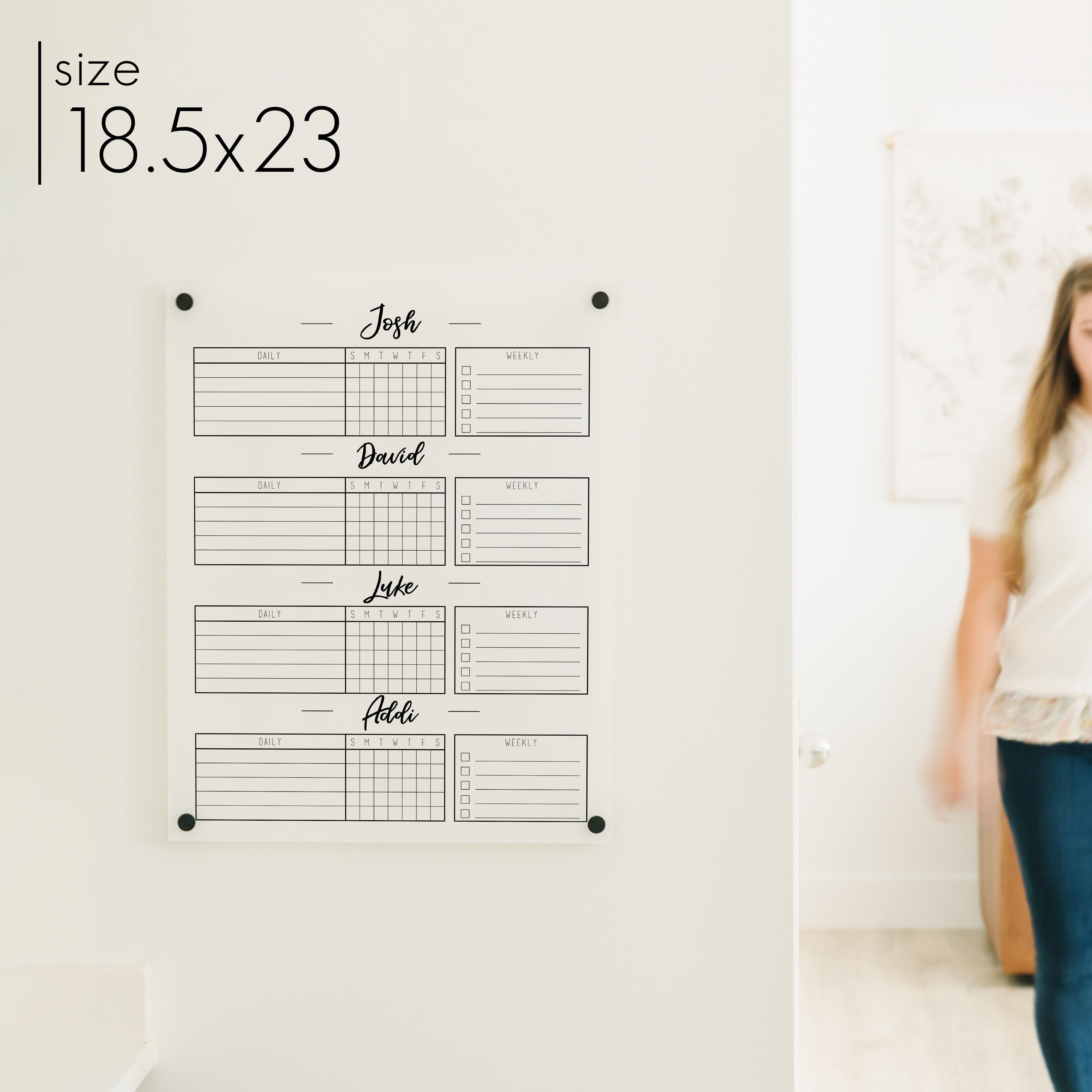 4 Person Frosted Acrylic Chore Chart | Vertical Traeger