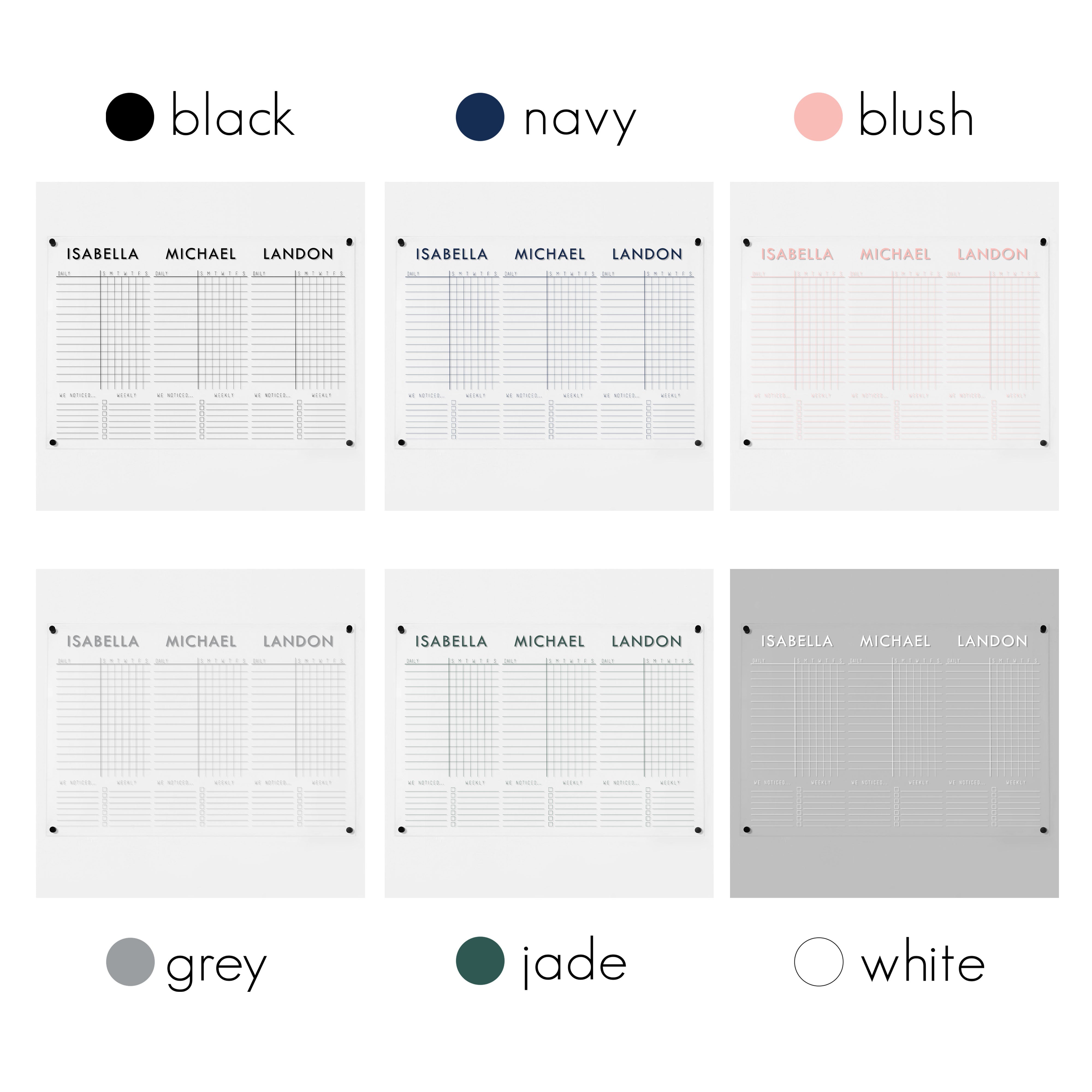 3 Person Acrylic Chore Chart | Horizontal Madi