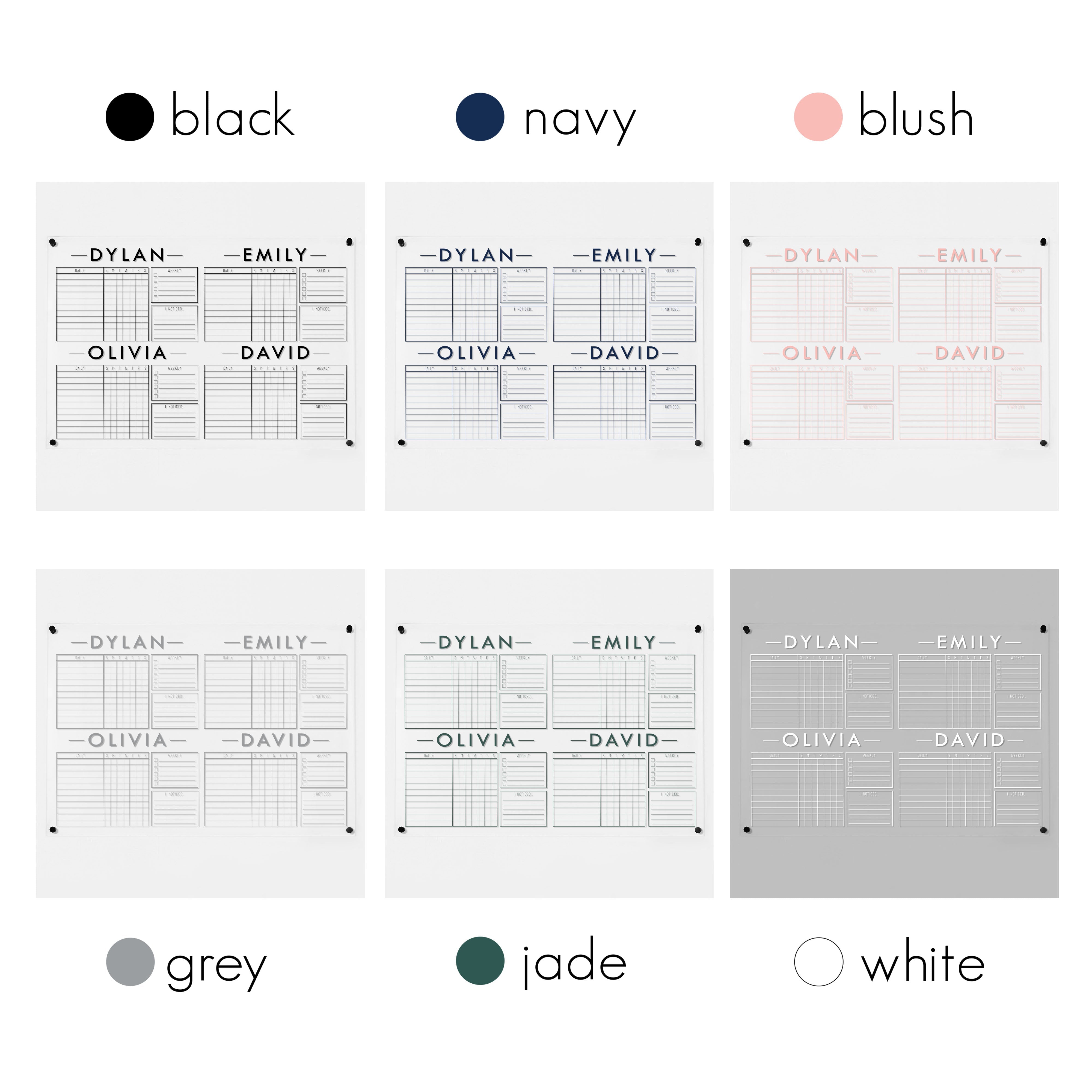 4 Person Acrylic Chore Chart | Multi-Style