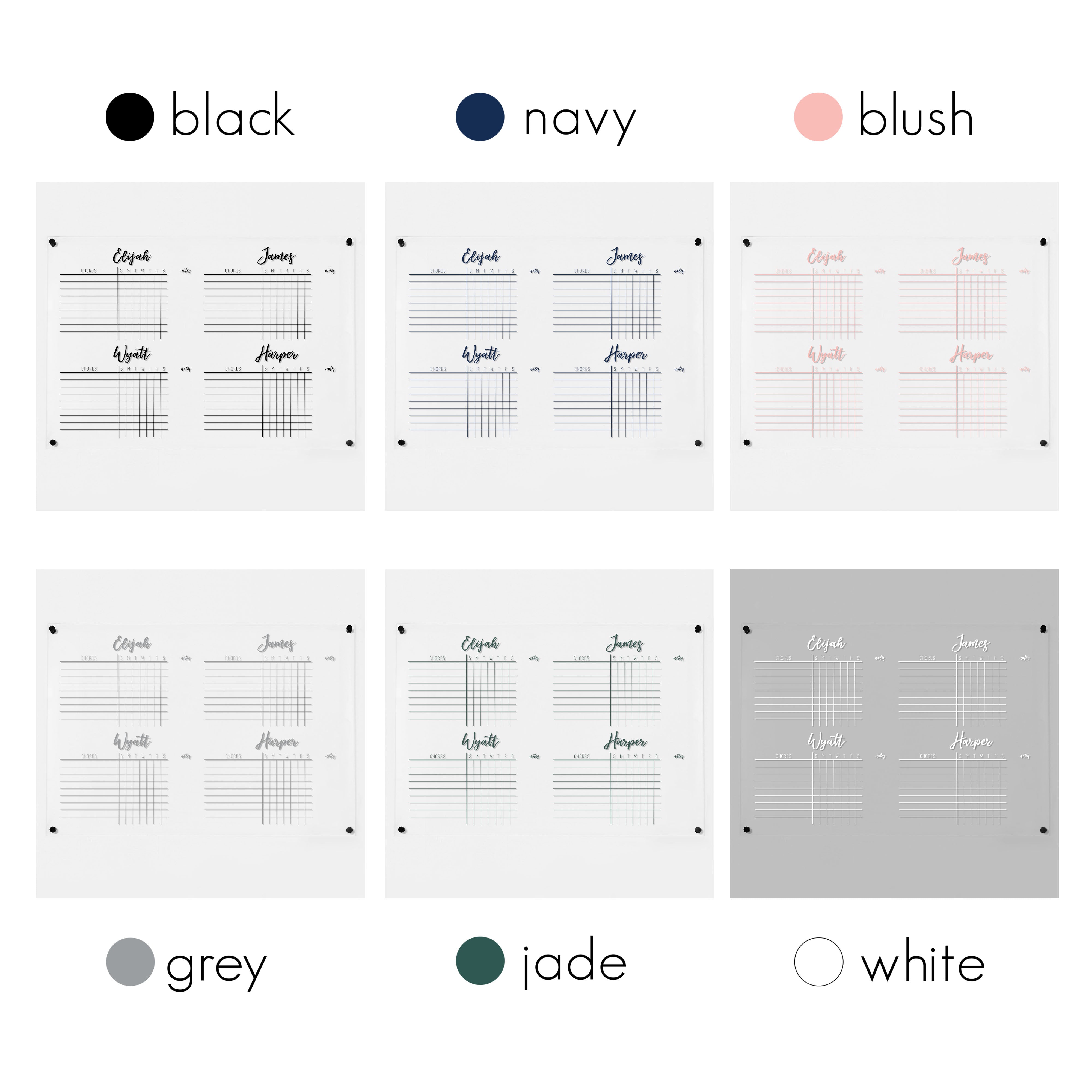4 Person Acrylic Chore Chart | Horizontal Traeger