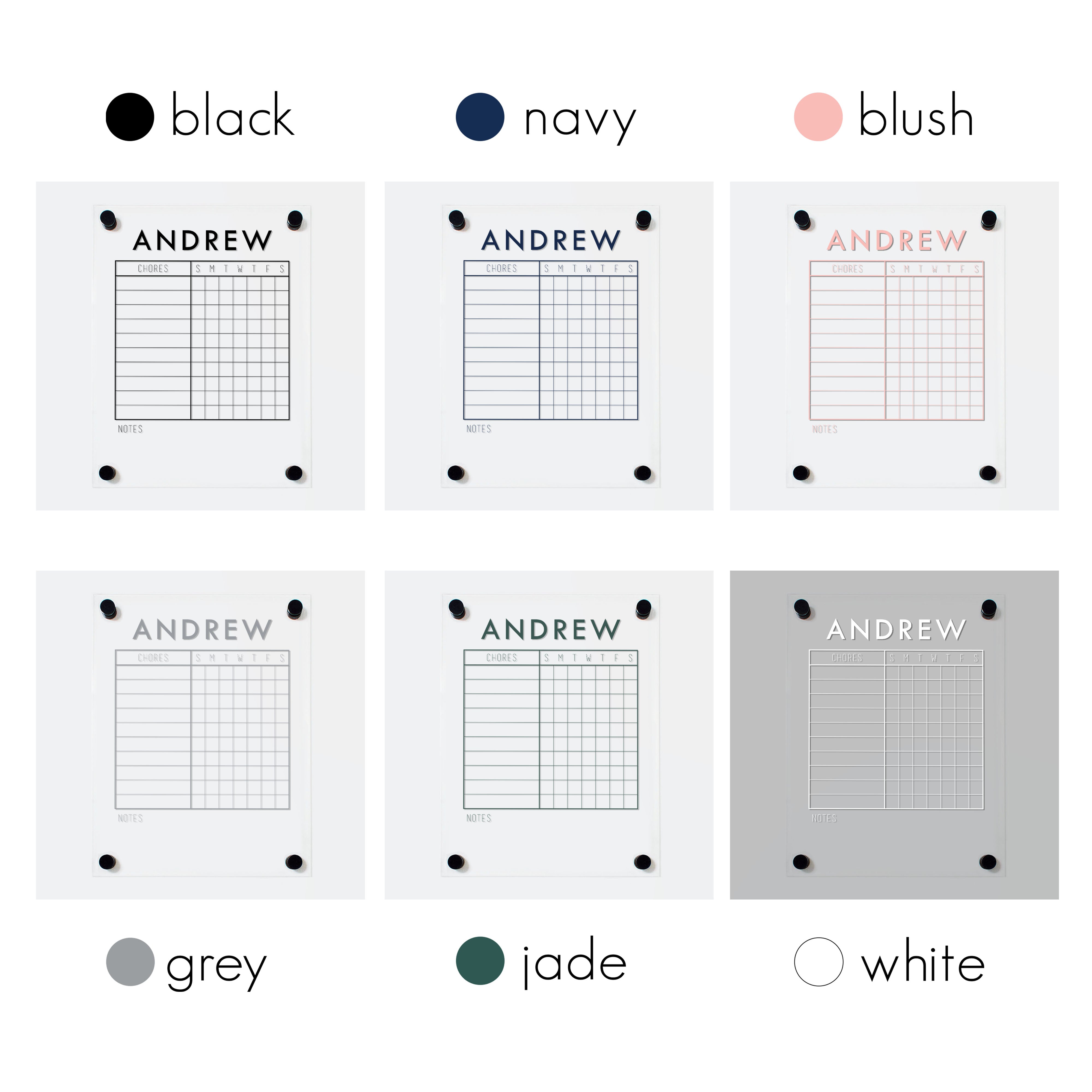 1 Person Acrylic Chore Chart | Vertical Multi-Style