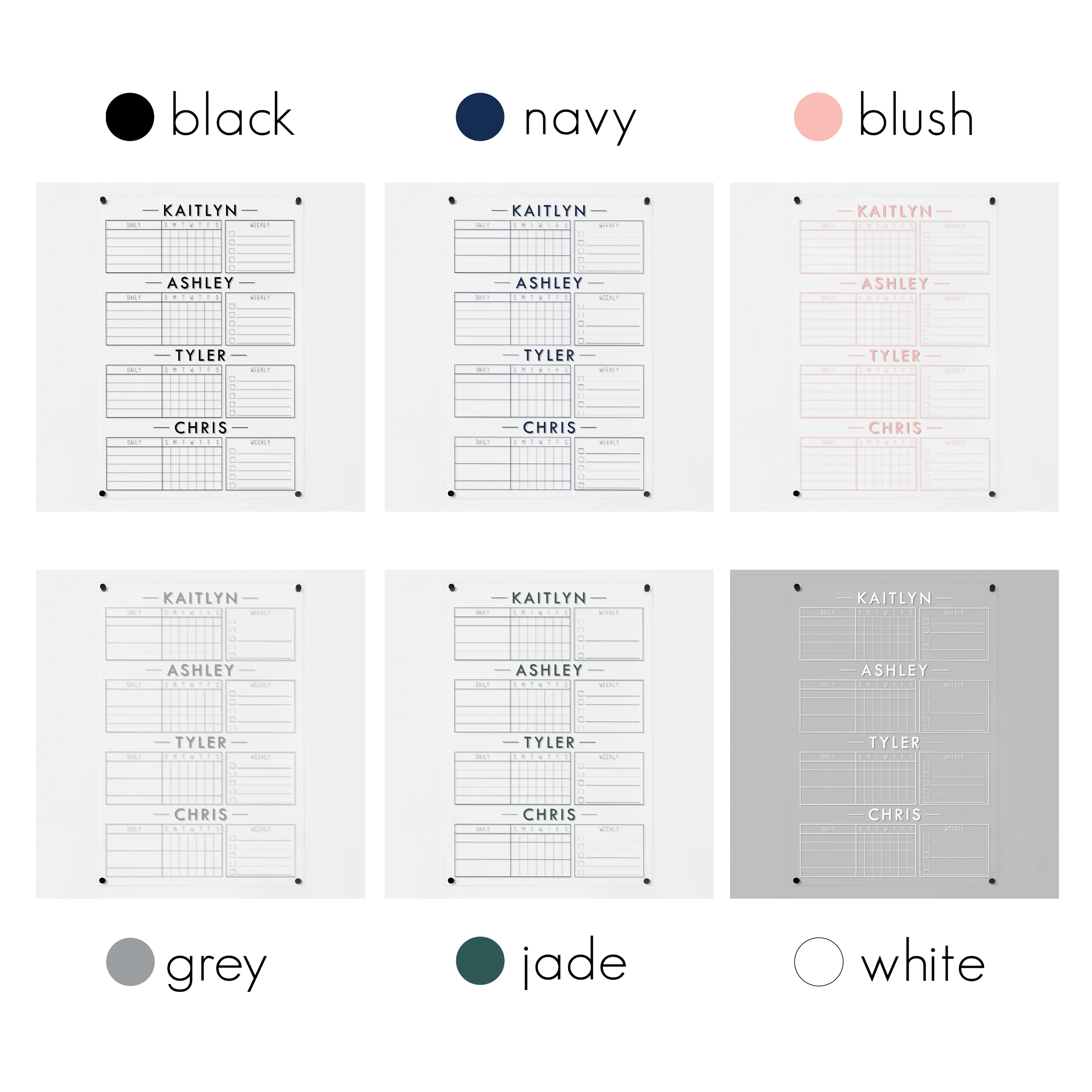 4 Person Acrylic Chore Chart | Vertical Multi-Style