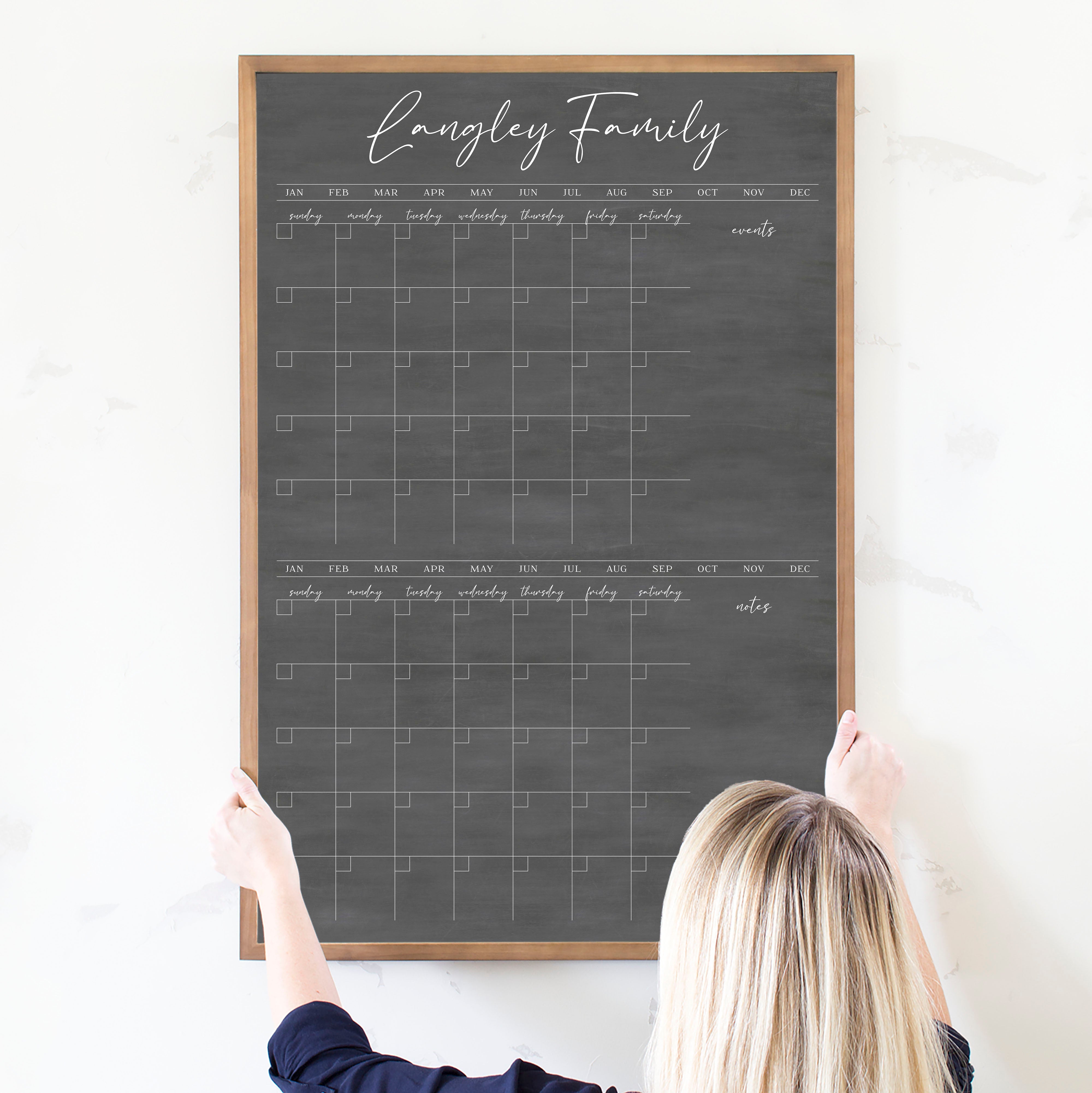 2 Month Framed Chalkboard Calendar + 2 sections | Vertical Pennington