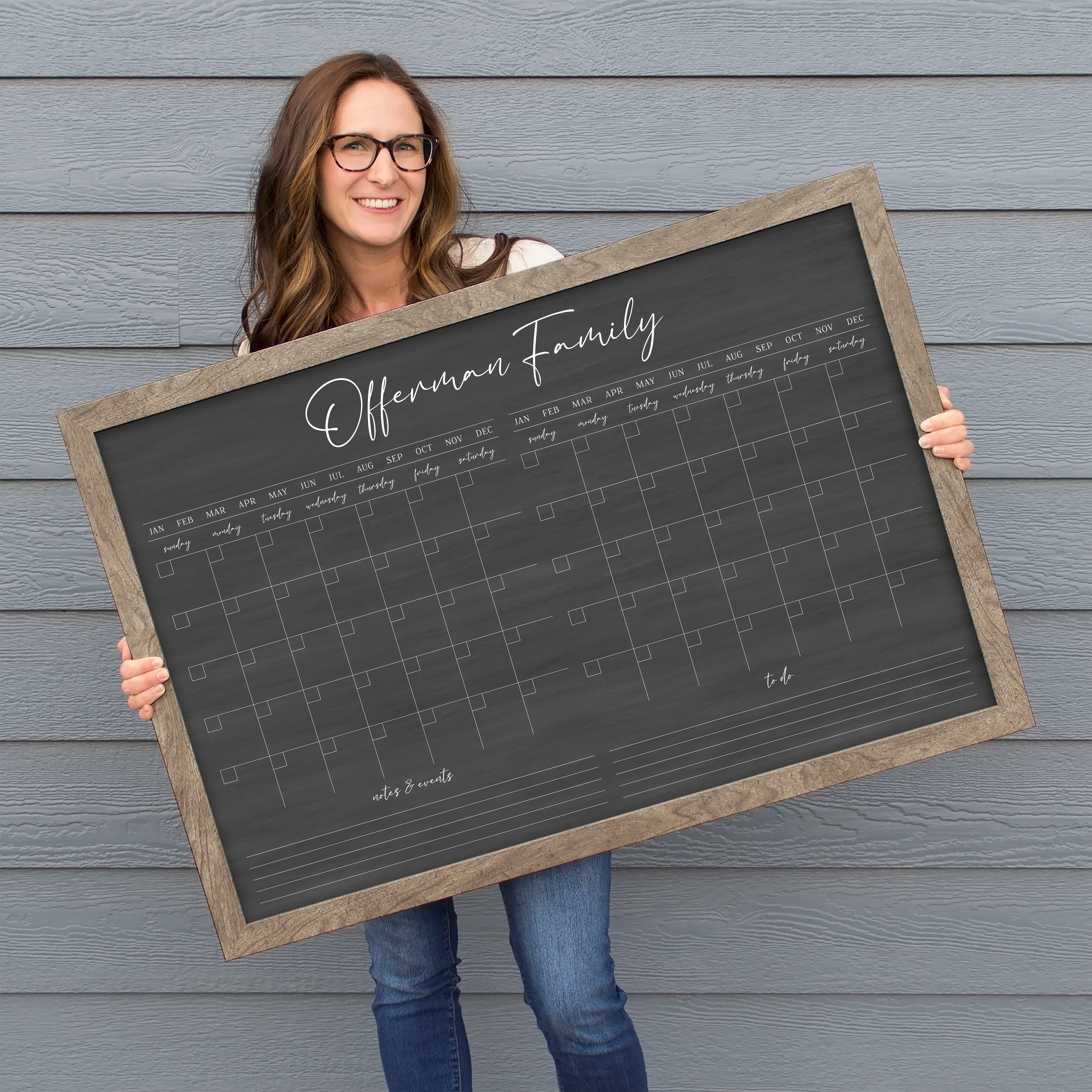 2 Month Framed Chalkboard Calendar + 2 sections | Horizontal Pennington