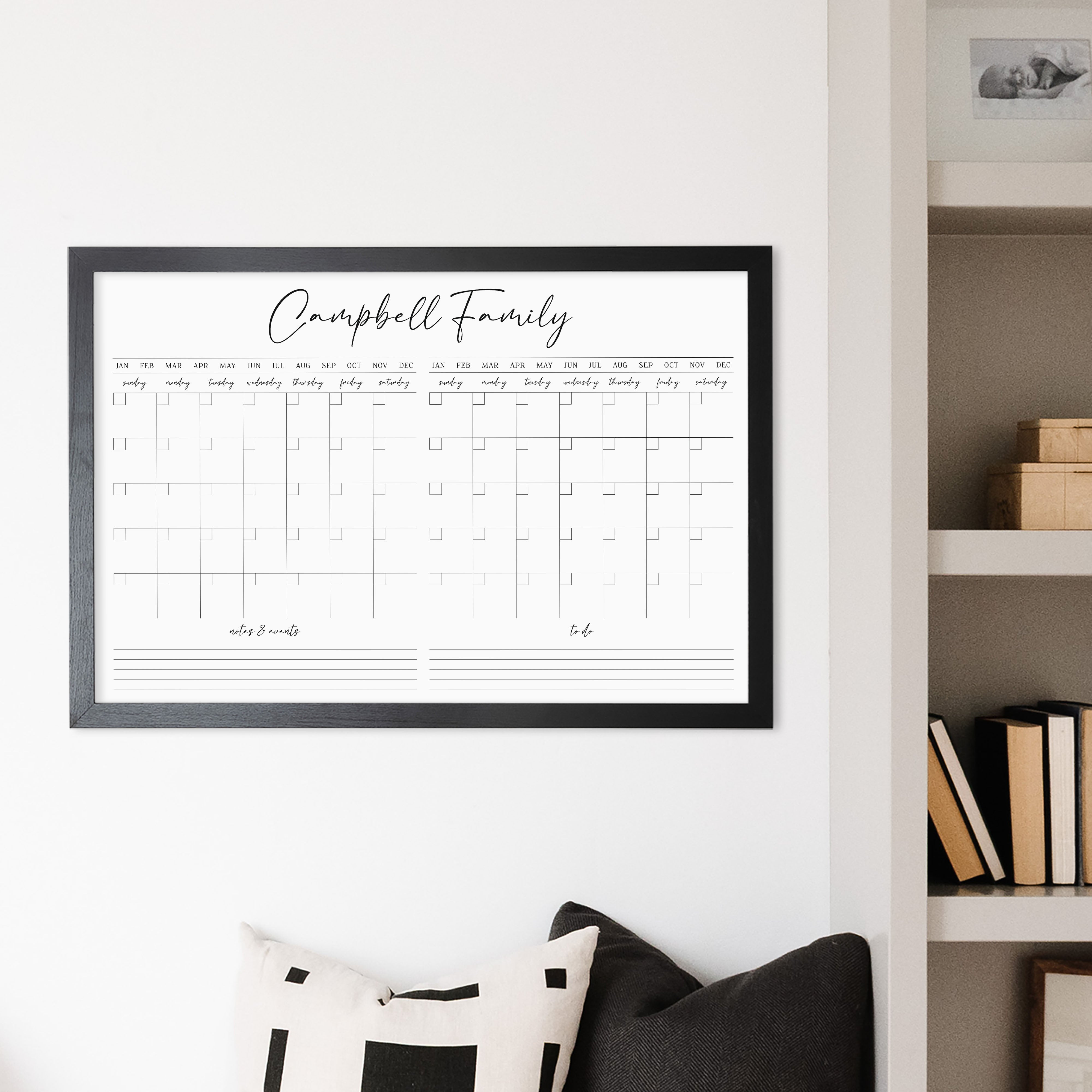 2 Month Framed Whiteboard Calendar + 2 sections | Horizontal Pennington
