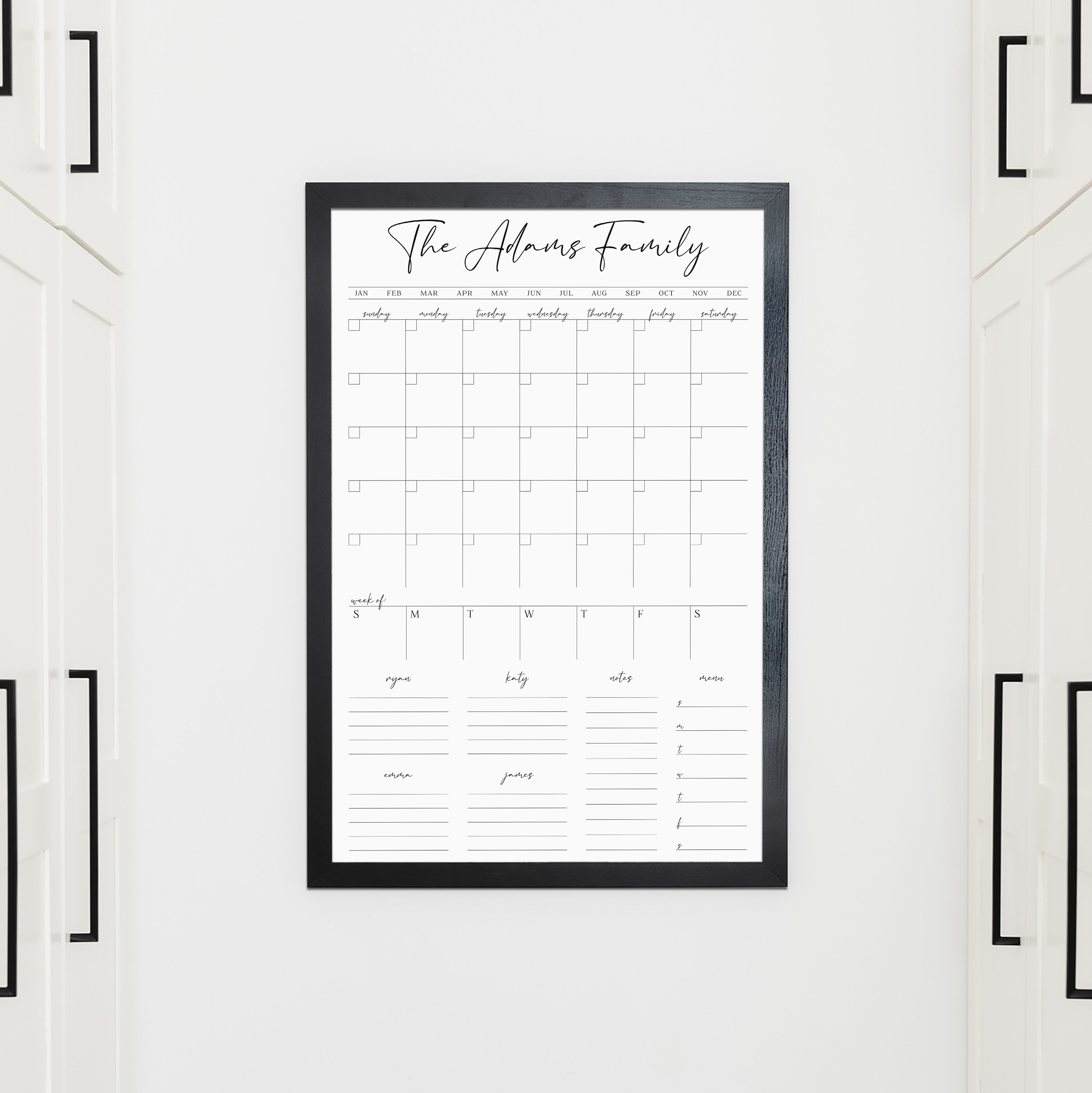 Week & Month Combo Framed Whiteboard + 6 sections | Vertical Pennington