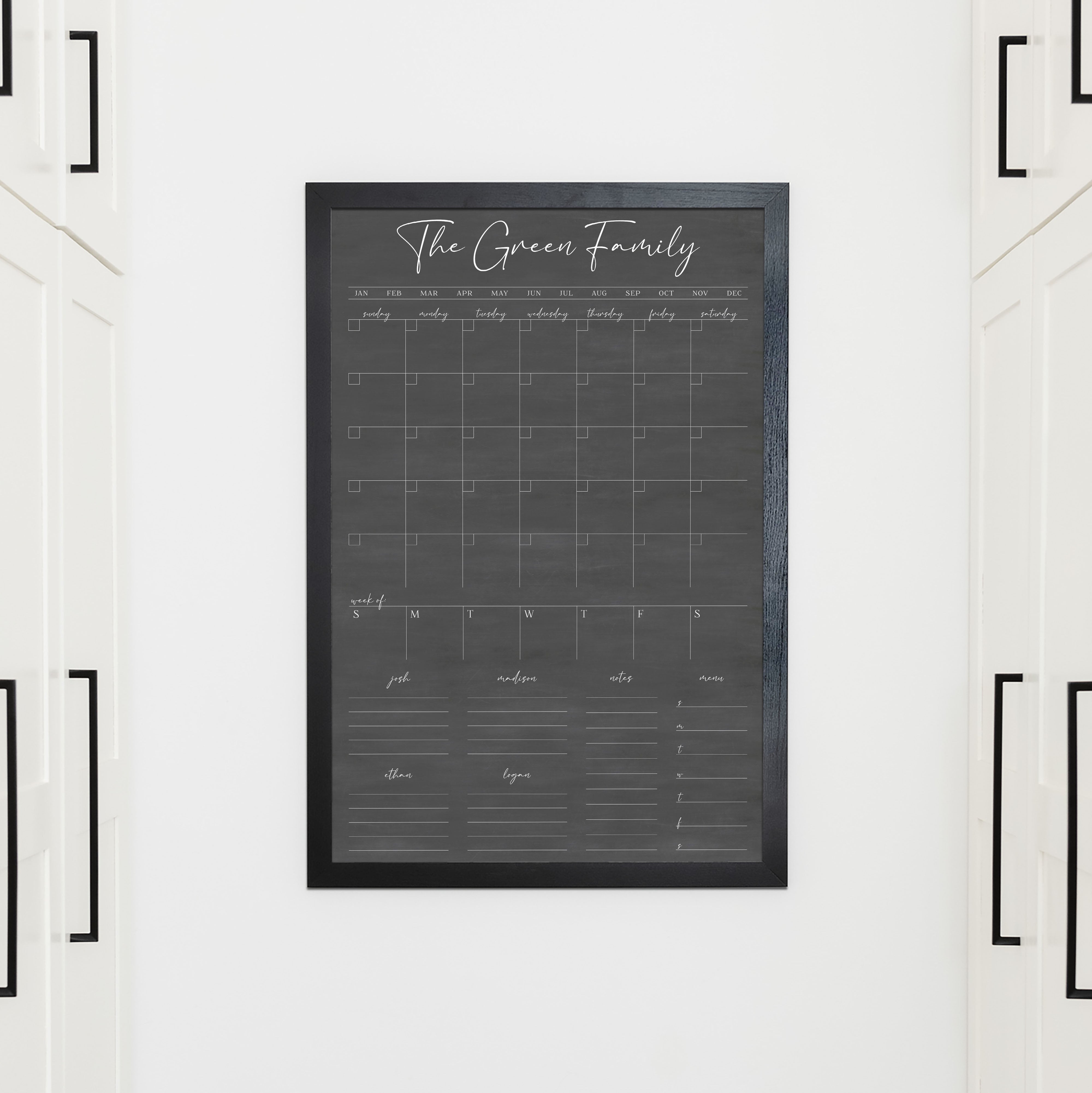 Week & Month Combo Framed Chalkboard + 6 sections | Vertical Pennington