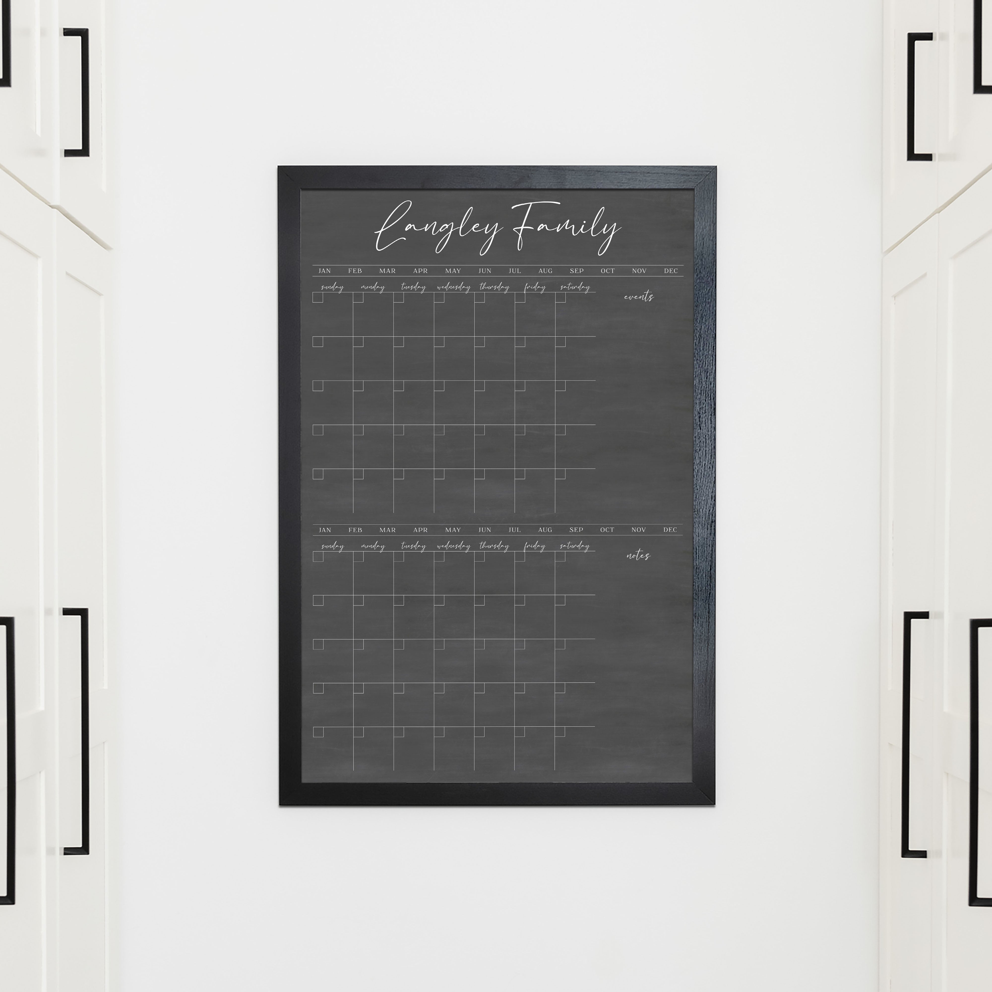 2 Month Framed Chalkboard Calendar + 2 sections | Vertical Pennington