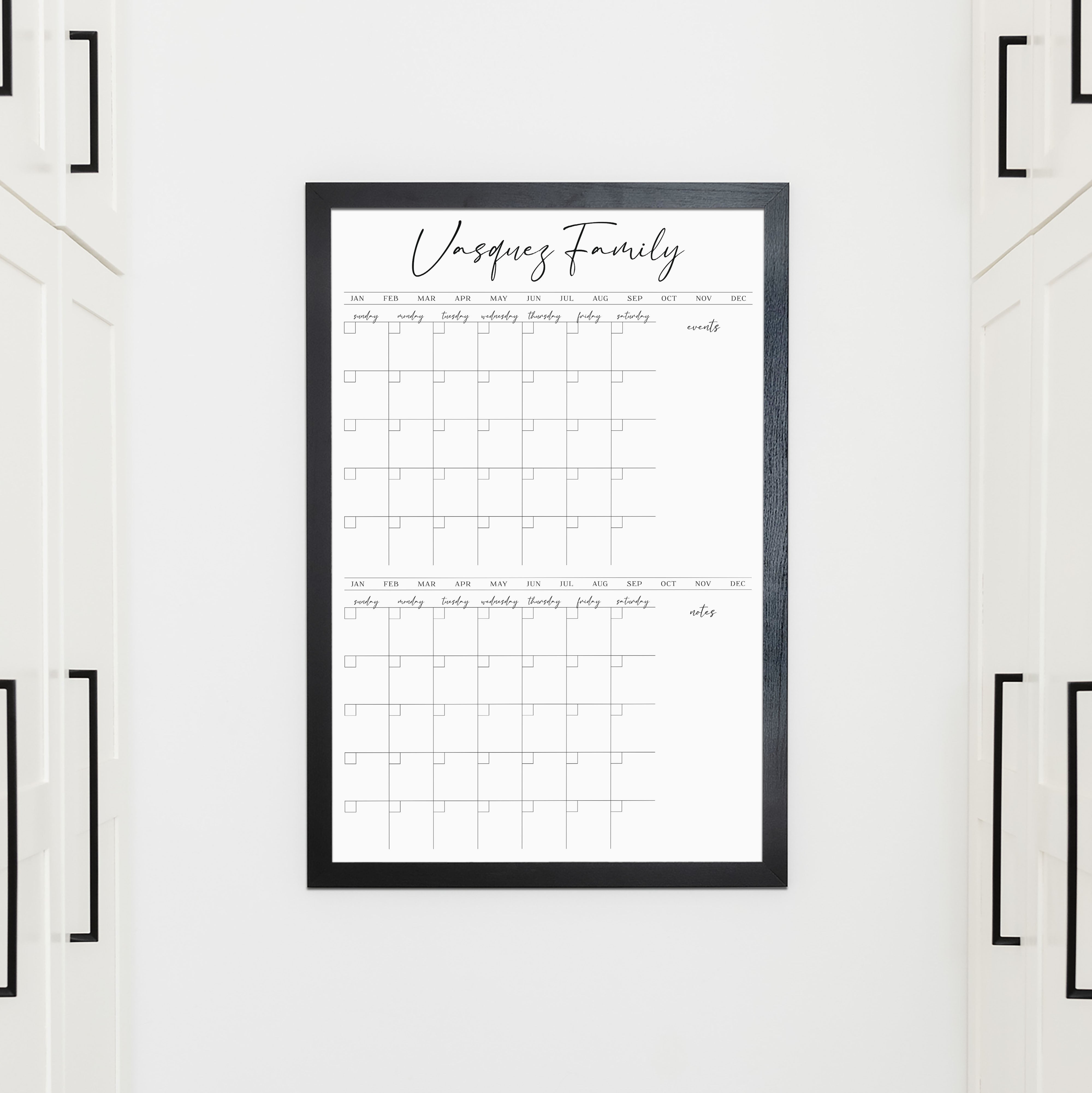 2 Month Framed Whiteboard Calendar + 2 sections | Vertical Pennington