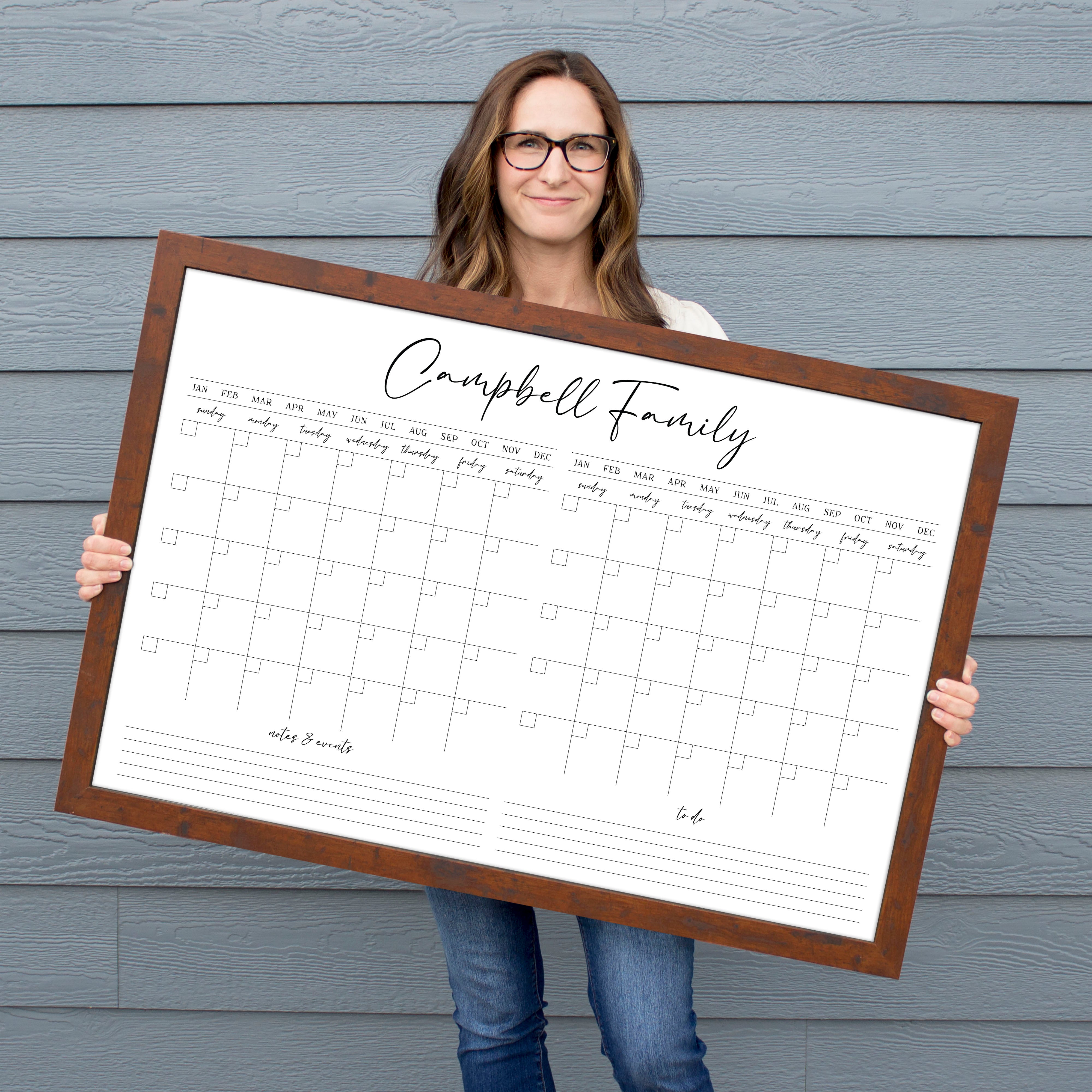 2 Month Framed Whiteboard Calendar + 2 sections | Horizontal Pennington