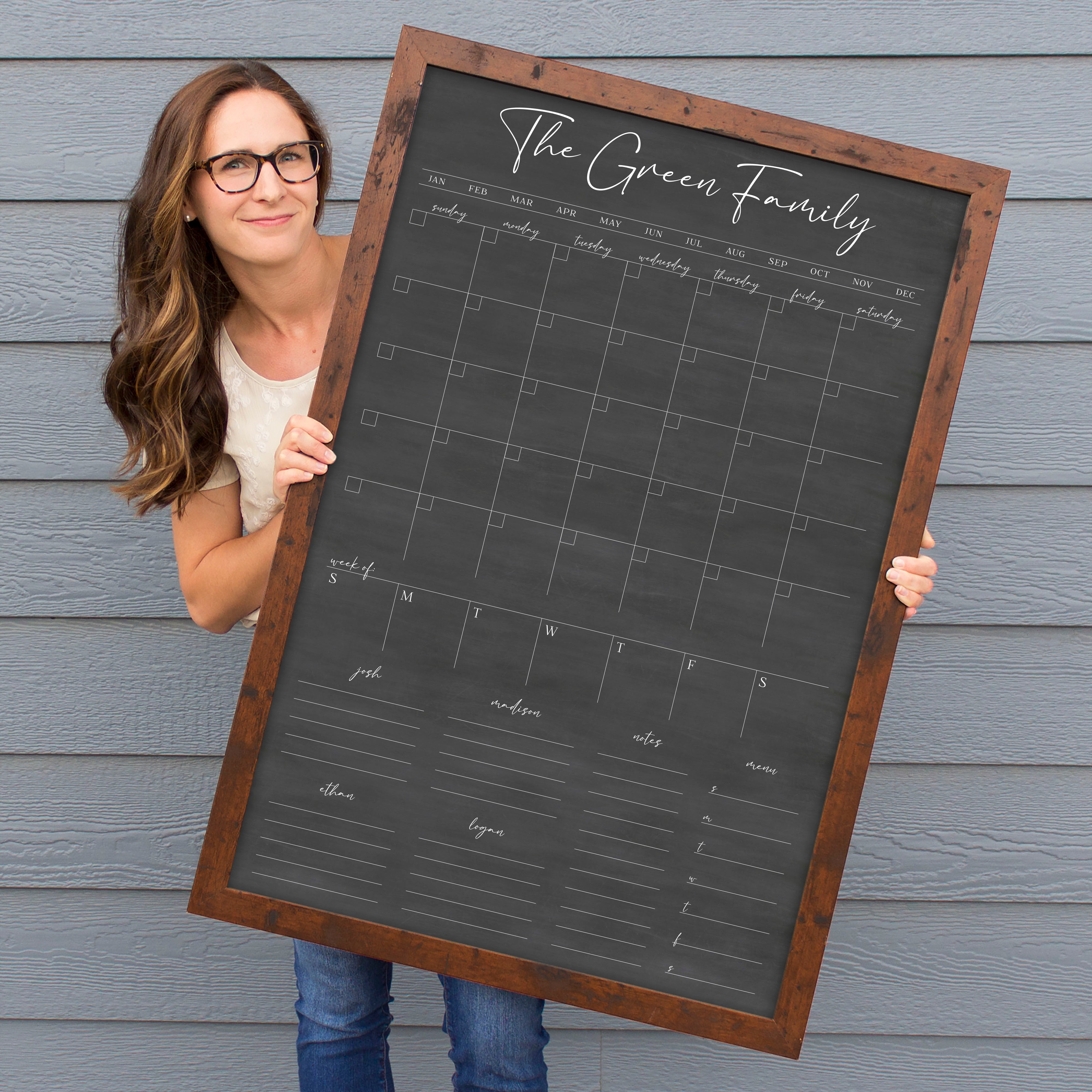 Week & Month Combo Framed Chalkboard + 6 sections | Vertical Pennington