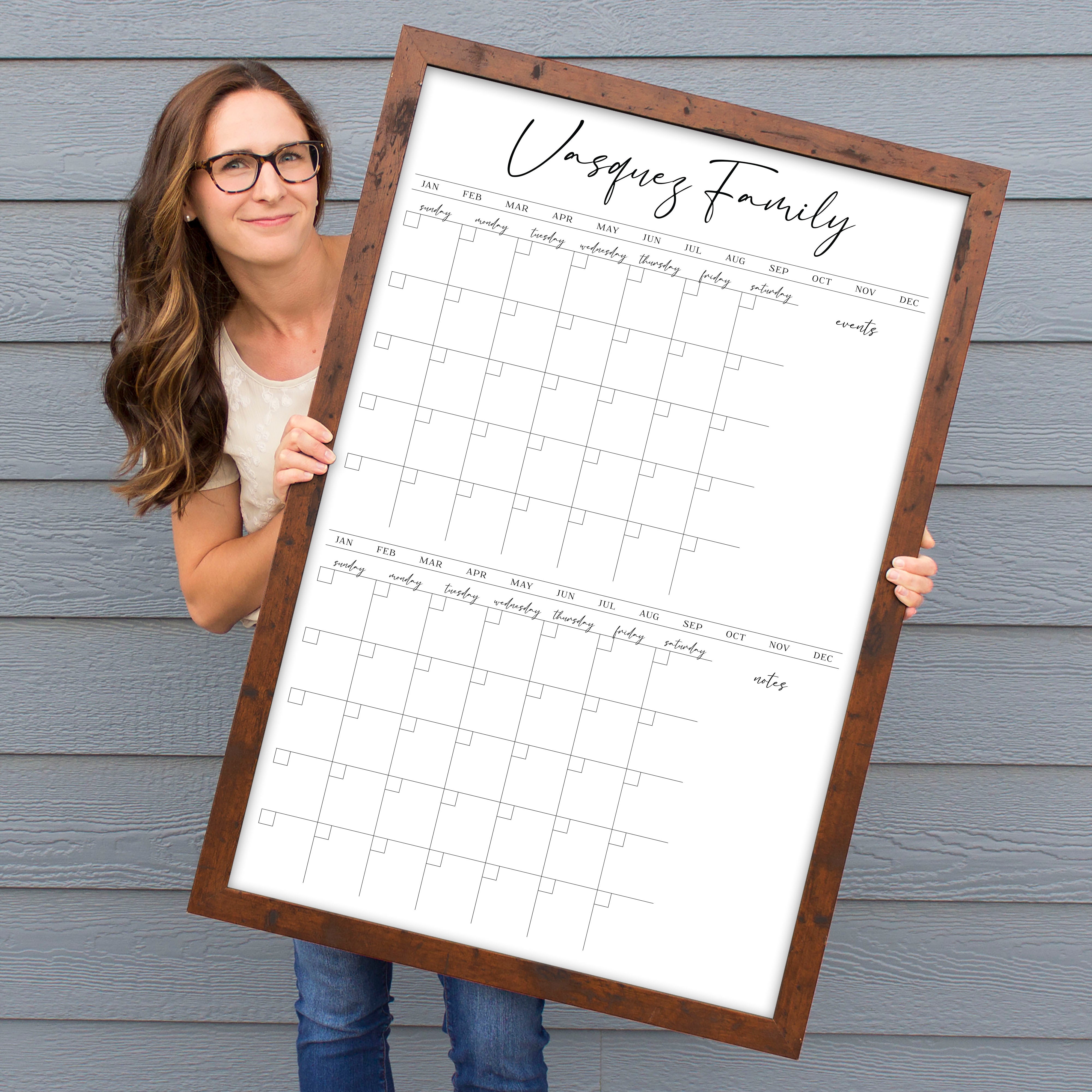 2 Month Framed Whiteboard Calendar + 2 sections | Vertical Pennington