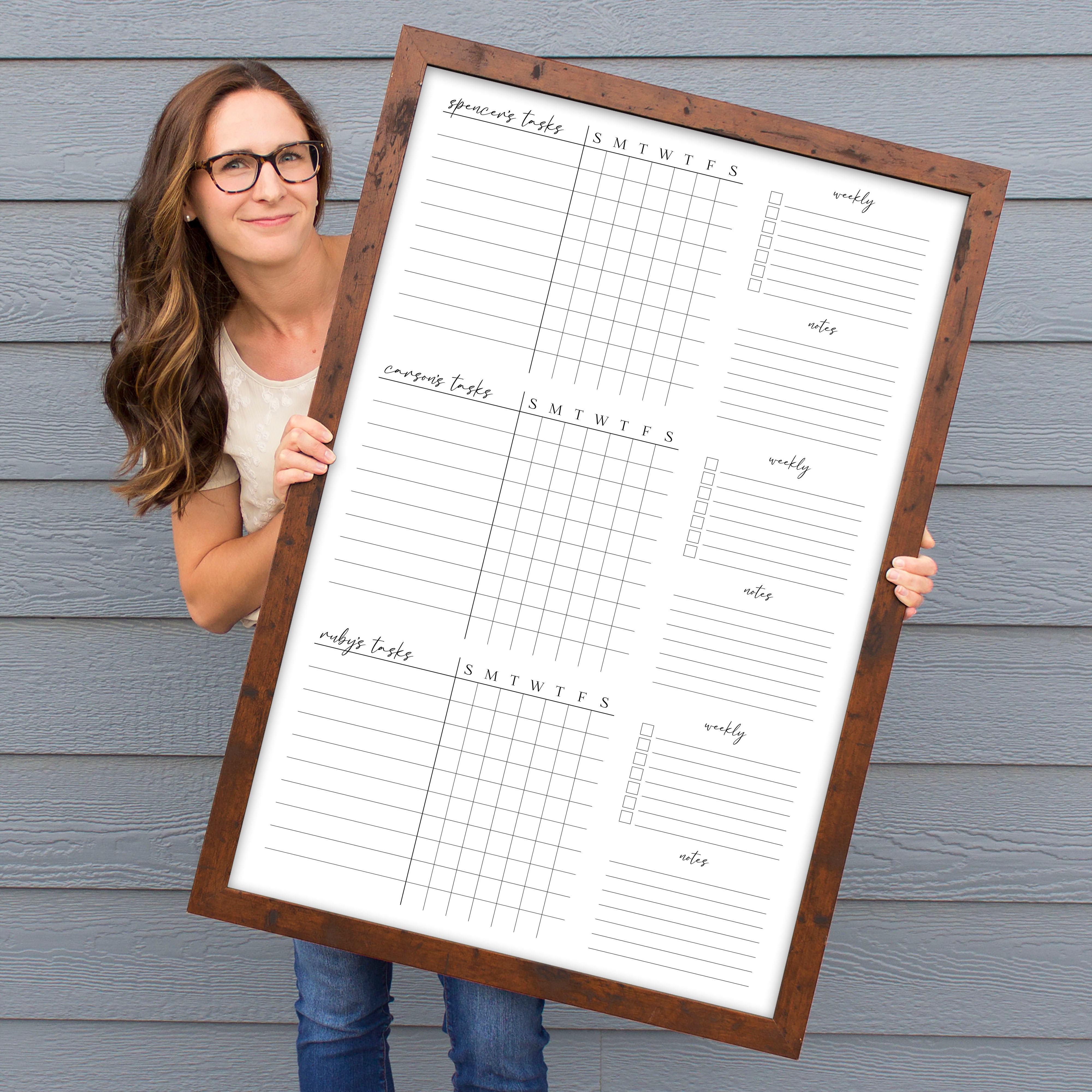 3 Person Framed Whiteboard Chore Chart  | Vertical Pennington
