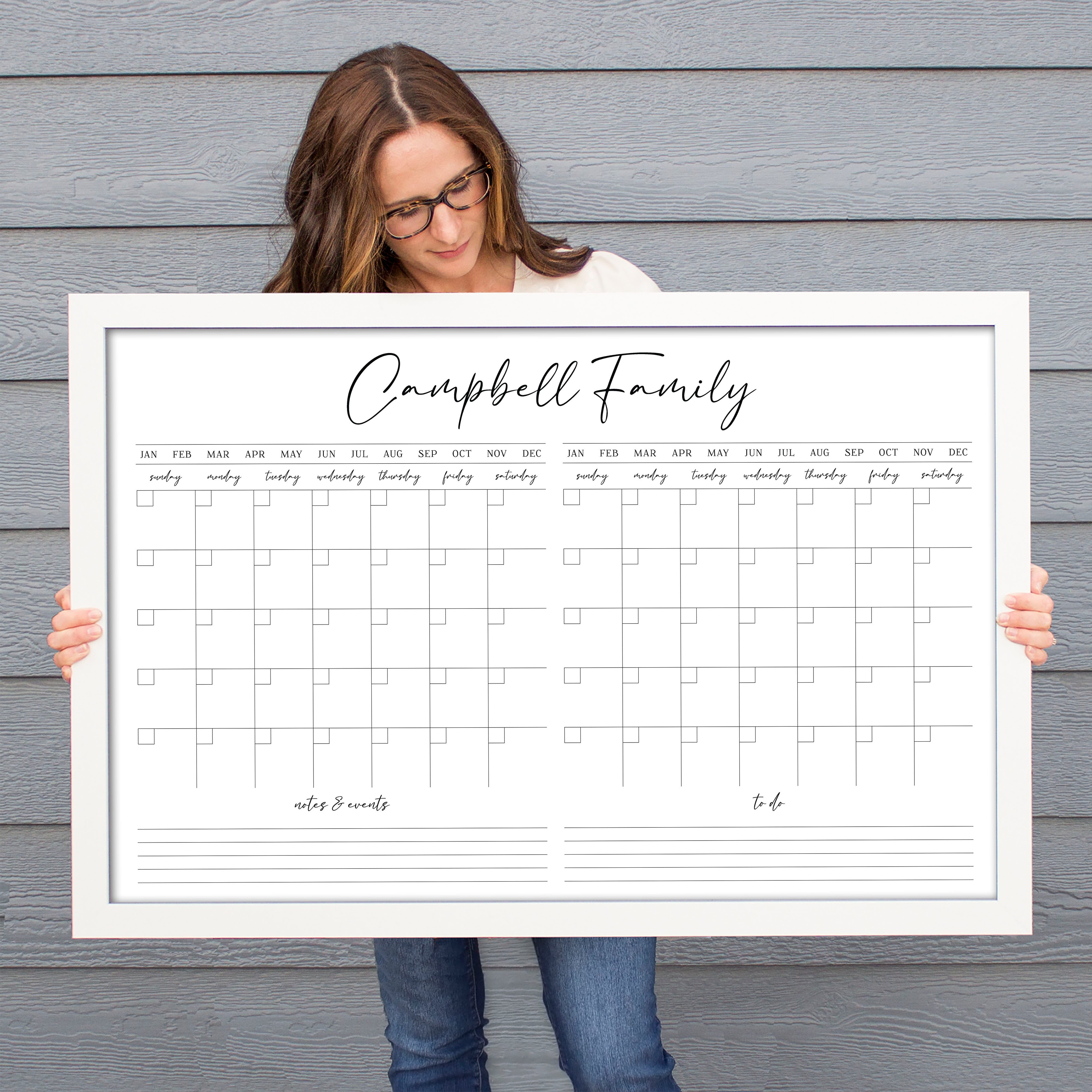 2 Month Framed Whiteboard Calendar + 2 sections | Horizontal Pennington