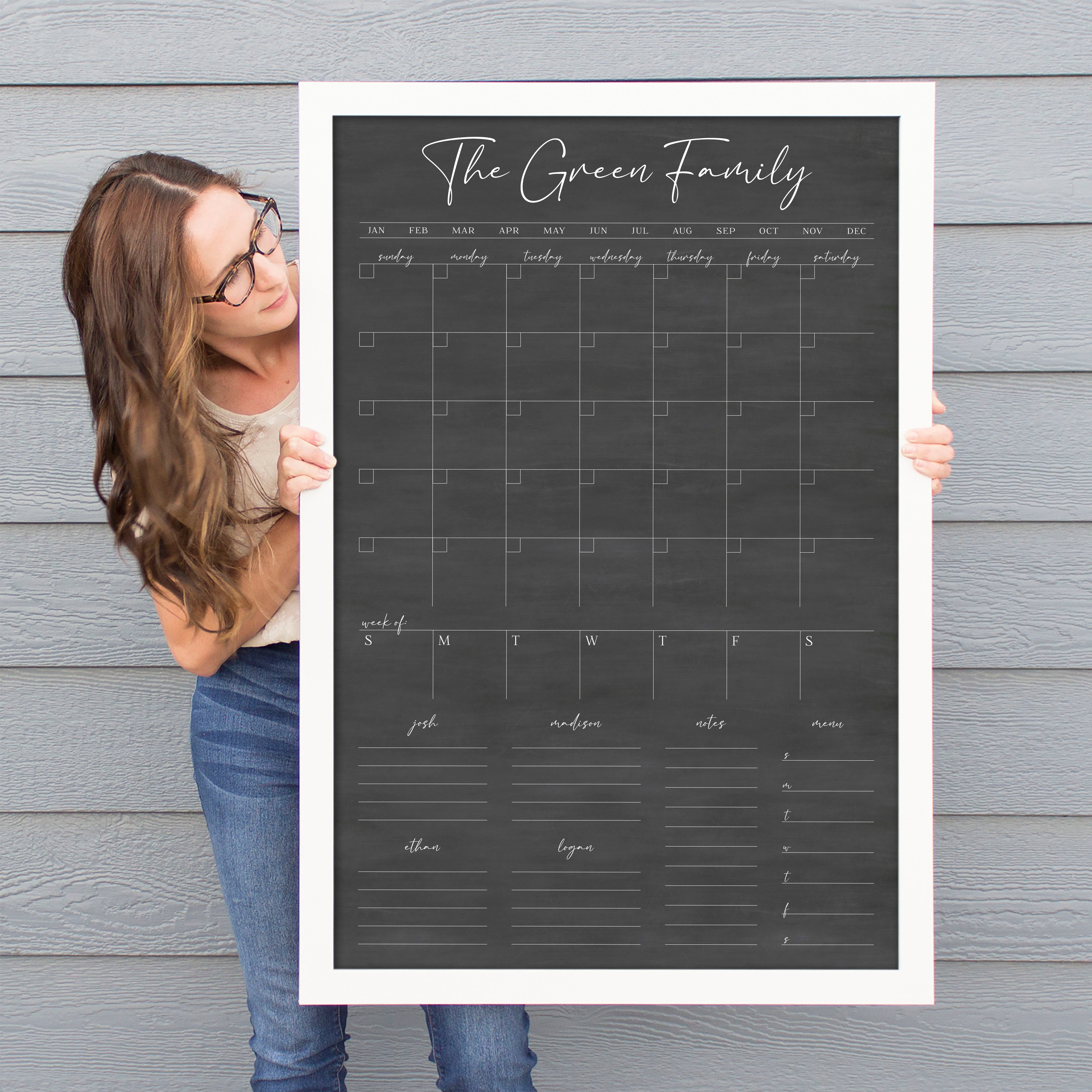 Week & Month Combo Framed Chalkboard + 6 sections | Vertical Pennington