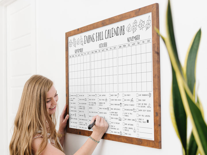 Framed 3 Month Fall Bucket List Calendar | Horizontal Leaf