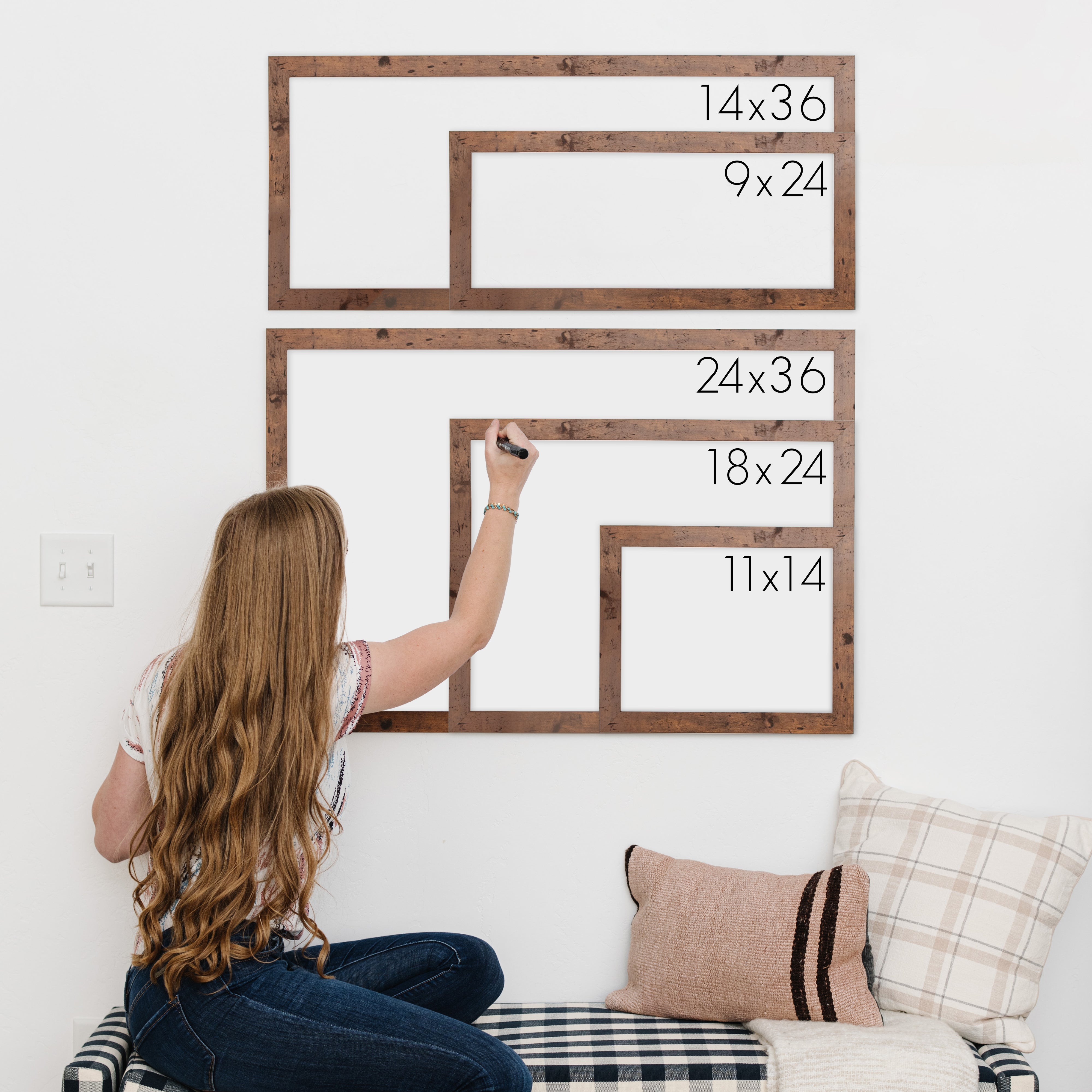 Monthly Framed Whiteboard Calendar + 5 sections | Horizontal Donna