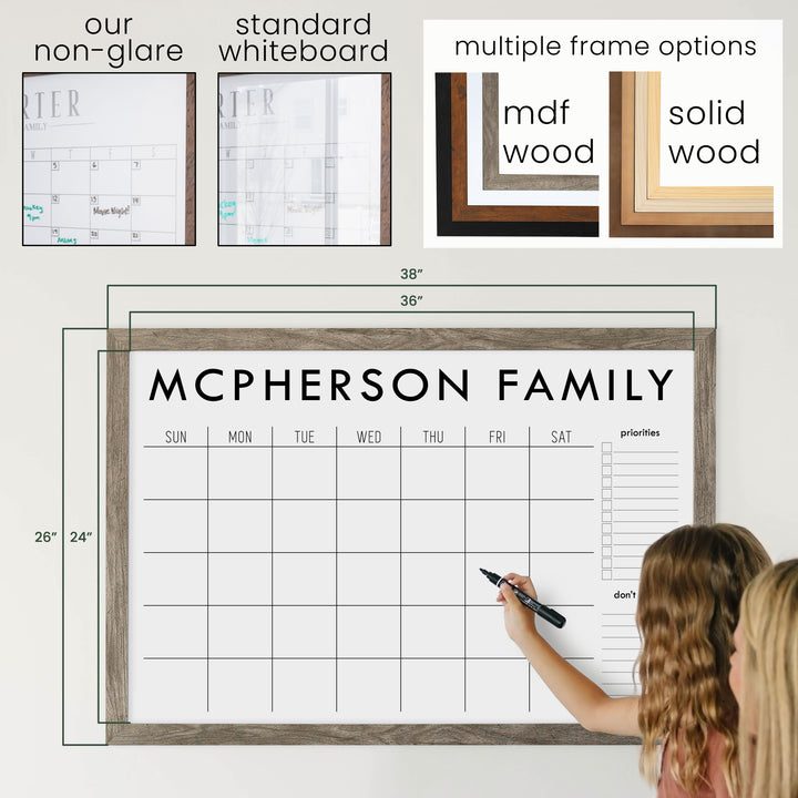 Monthly Framed Whiteboard Calendar + 2 sections | Horizontal Madi