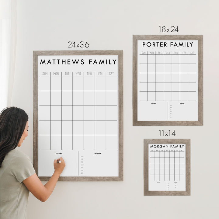 Monthly Framed Chalkboard Calendar + 2 sections | Vertical Madi