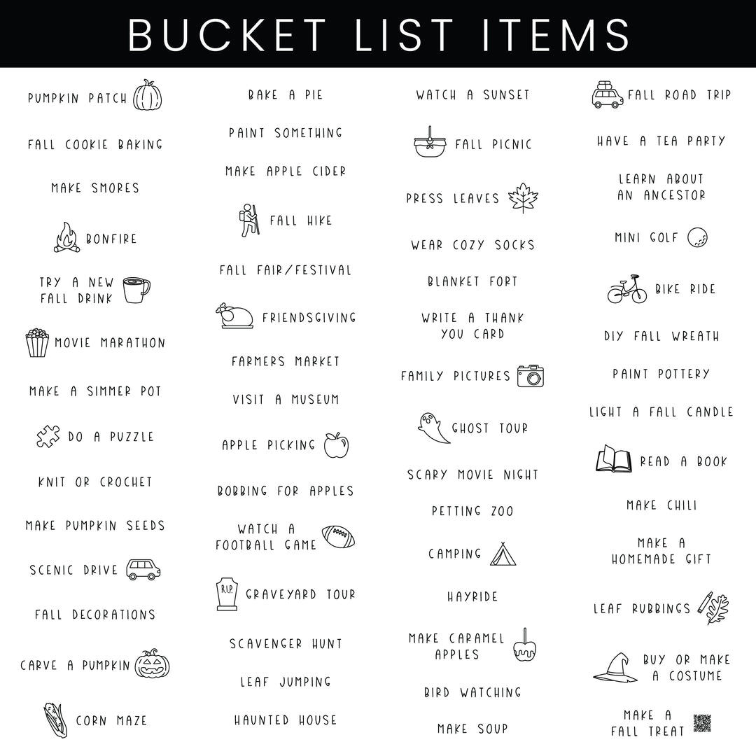 Framed 3 Month Fall Bucket List Calendar | Horizontal Leaf