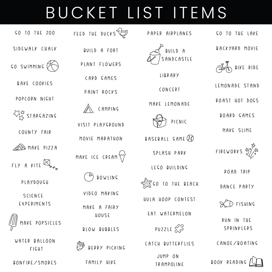 3 Month Summer Bucket List Calendar