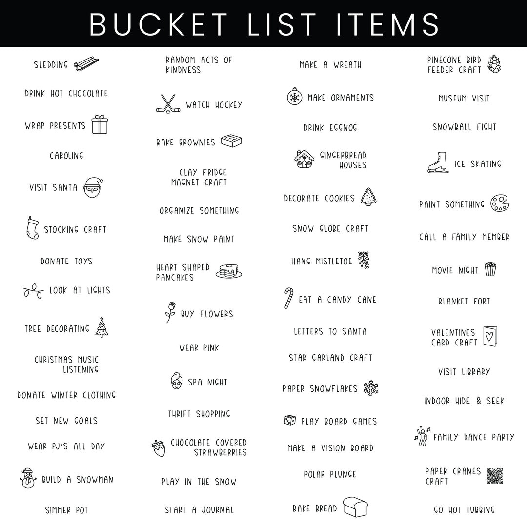 Framed 3 Month Winter Bucket List Calendar | Vertical Snowflake