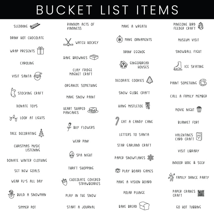 Framed 3 Month Winter Bucket List Calendar | Vertical Snowflake