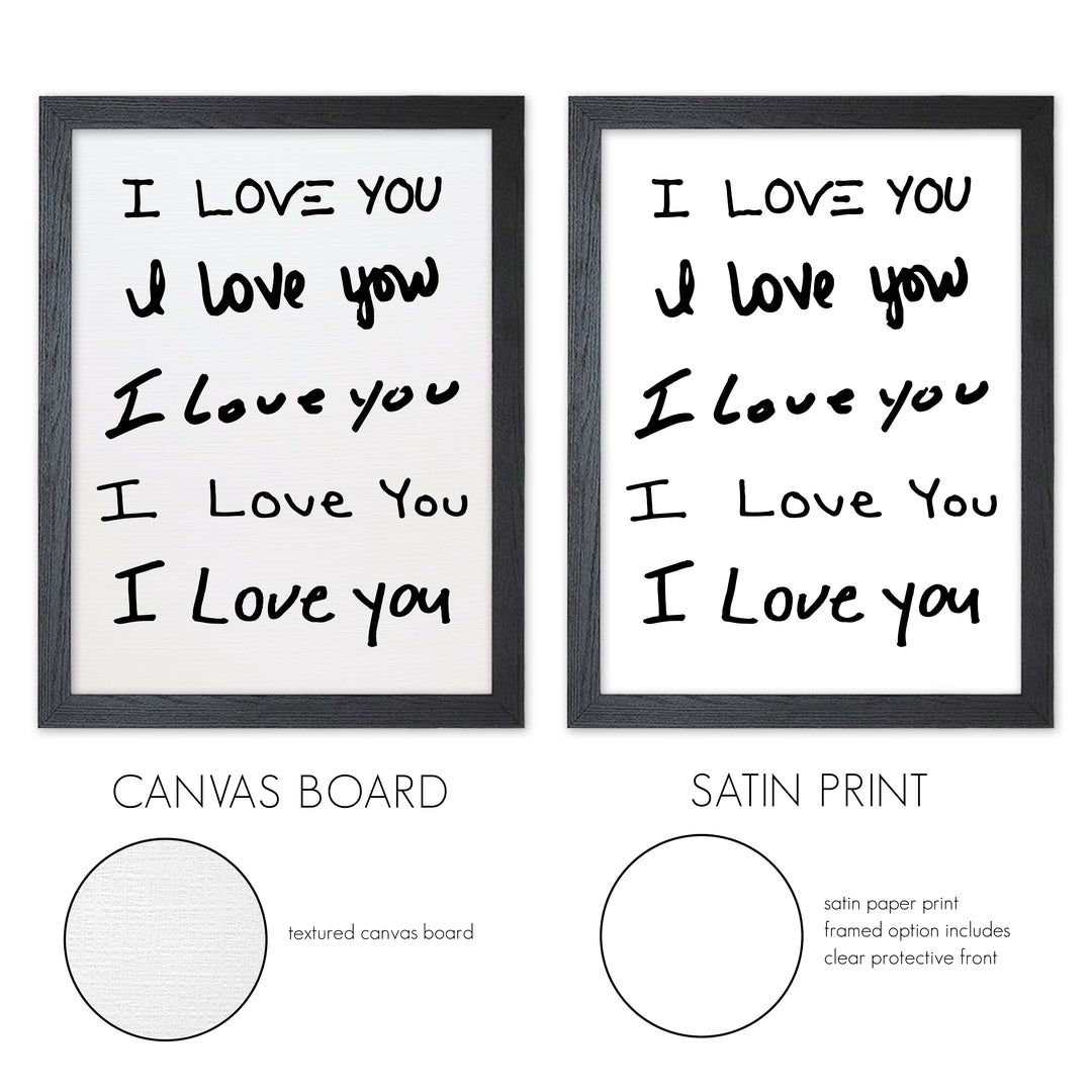 Framed Custom Handwriting ‘I Love You’ Art