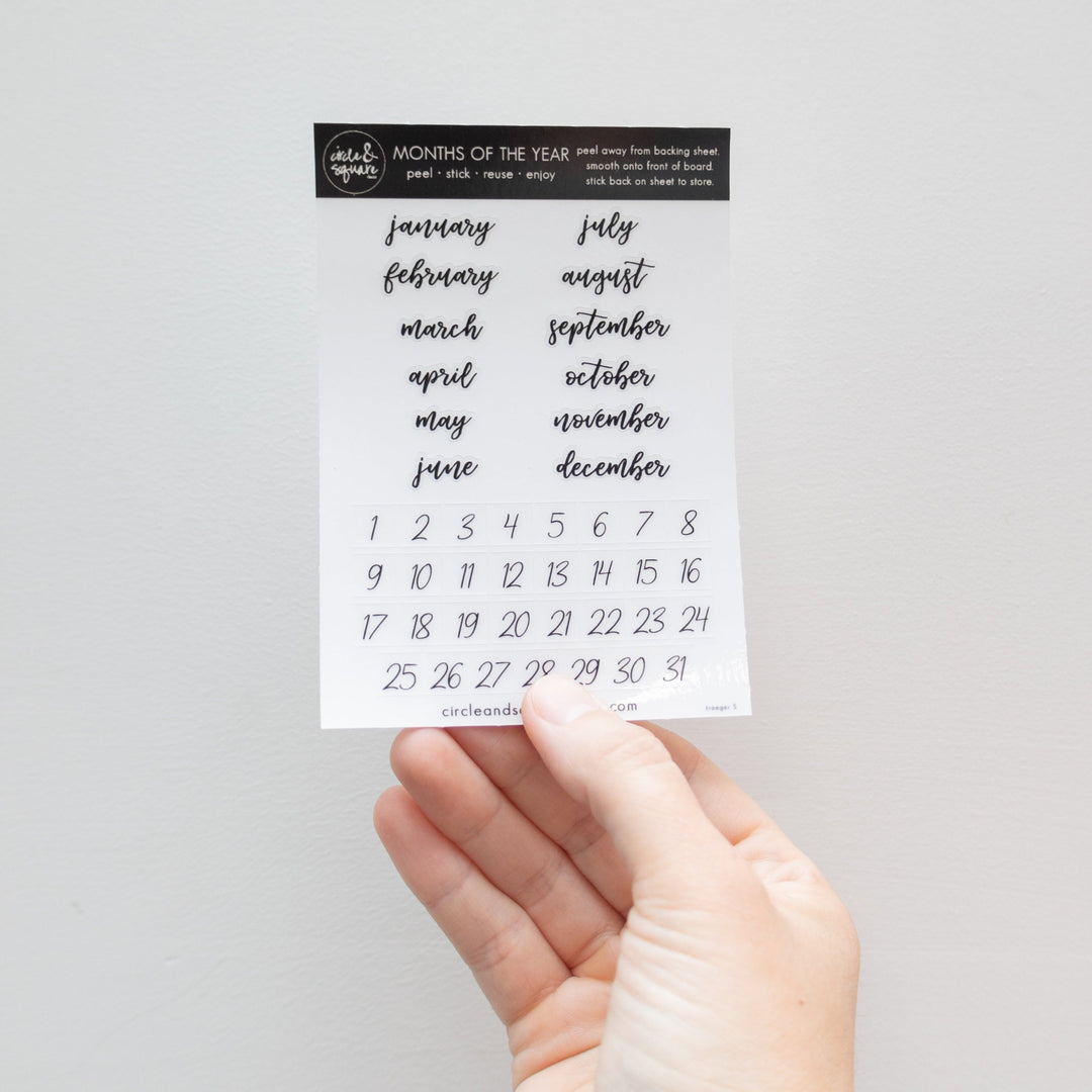 Board Stickies Months & Numbers | Traeger Script Style