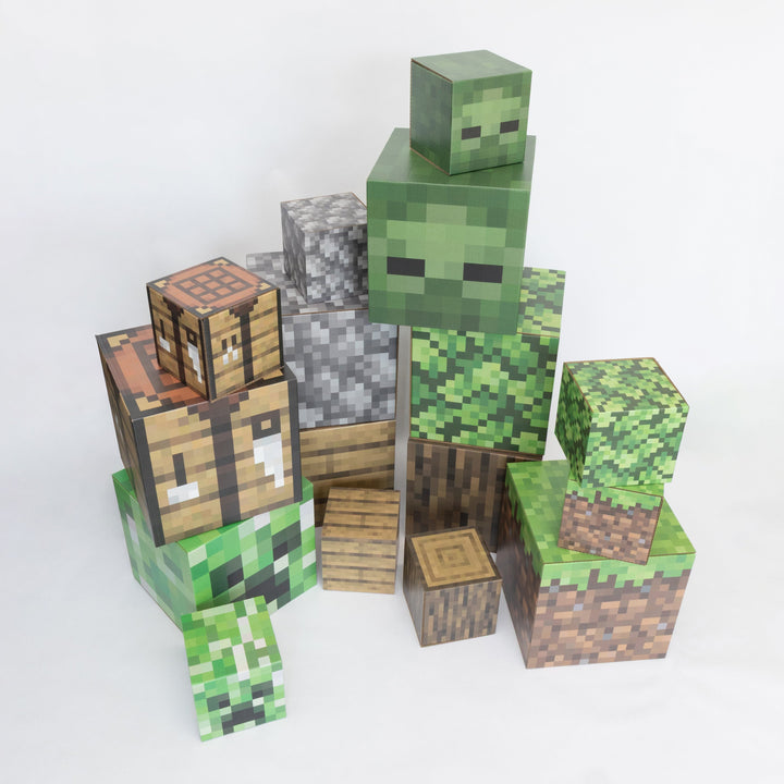 8 small and 8 large pixel cubes stacked.