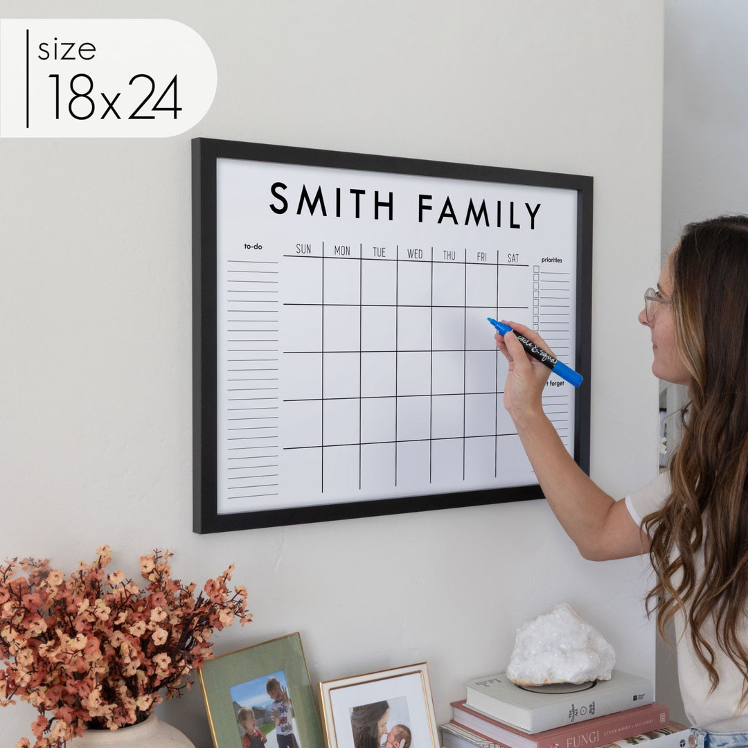 Monthly Framed Whiteboard Calendar + 3 sections | Horizontal Madi