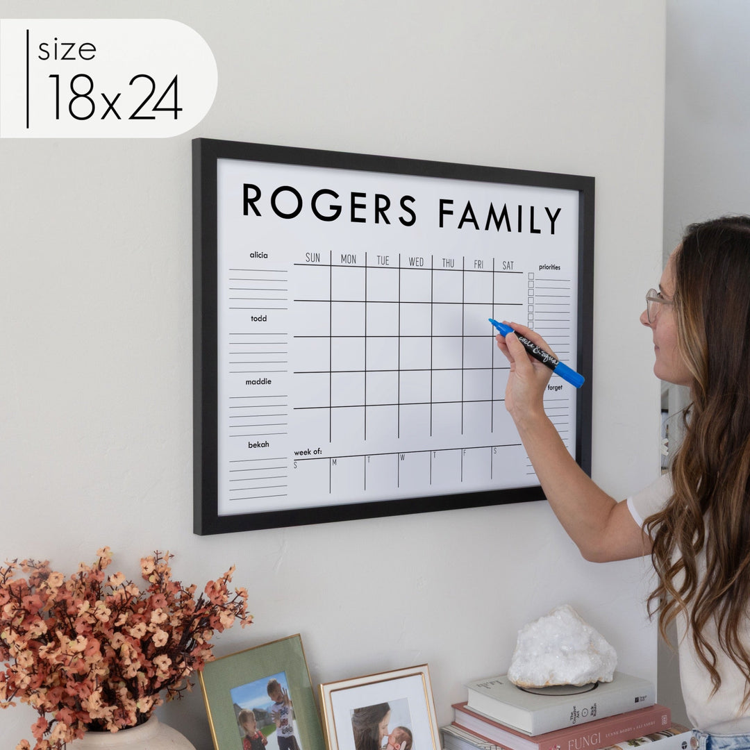Week & Month Combo Framed Whiteboard + 6 sections | Horizontal Madi