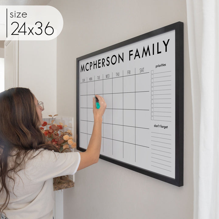 Monthly Framed Whiteboard Calendar + 2 sections | Horizontal Madi