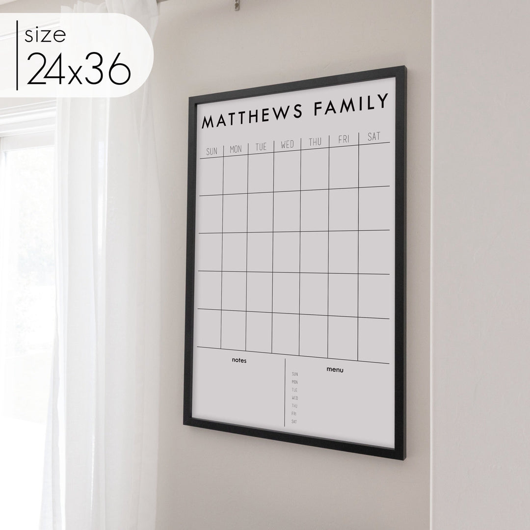 Monthly Framed Whiteboard Calendar + 2 sections | Vertical Madi
