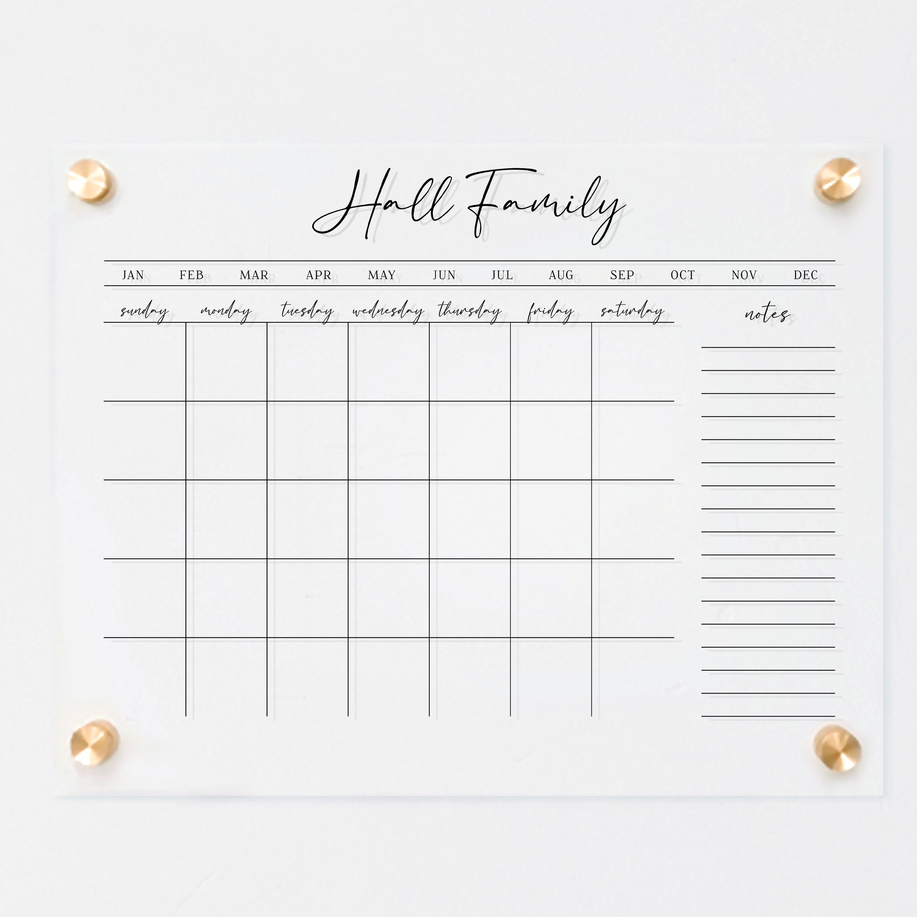 Monthly Acrylic Calendar + 1 Section | Horizontal Pennington