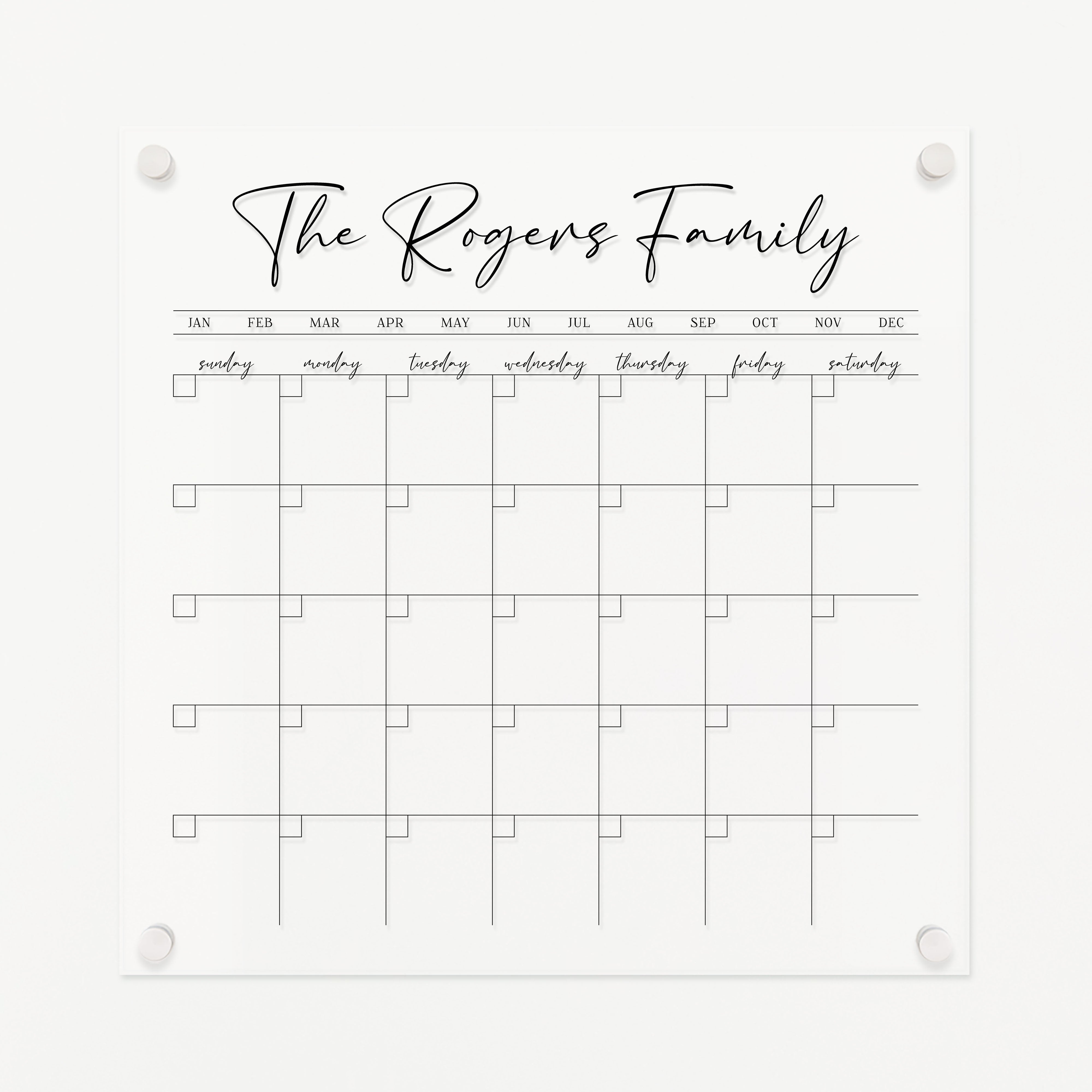 Monthly Acrylic Calendar | Horizontal Pennington