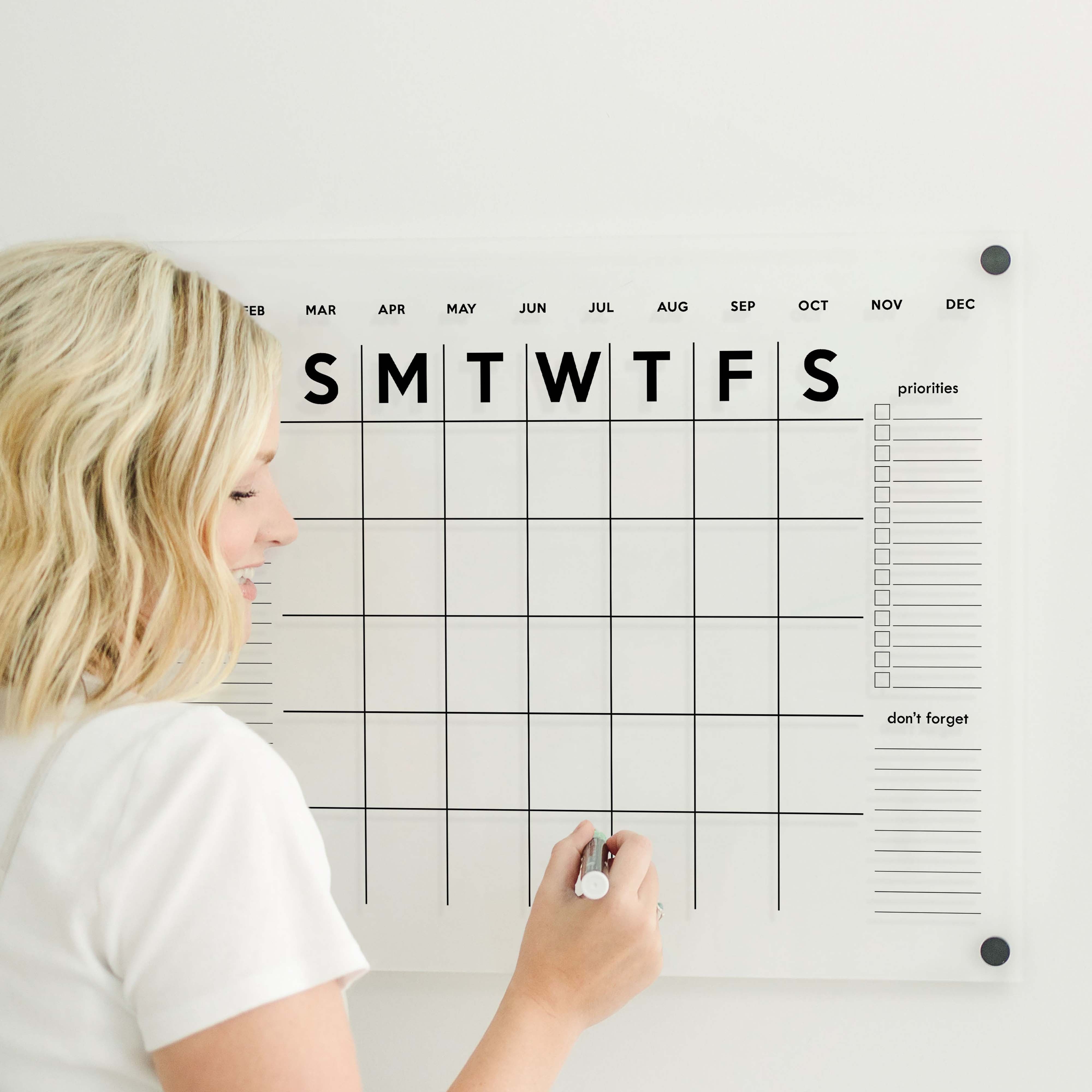 Monthly Acrylic Calendar + 3 Sections | Horizontal Minimalist