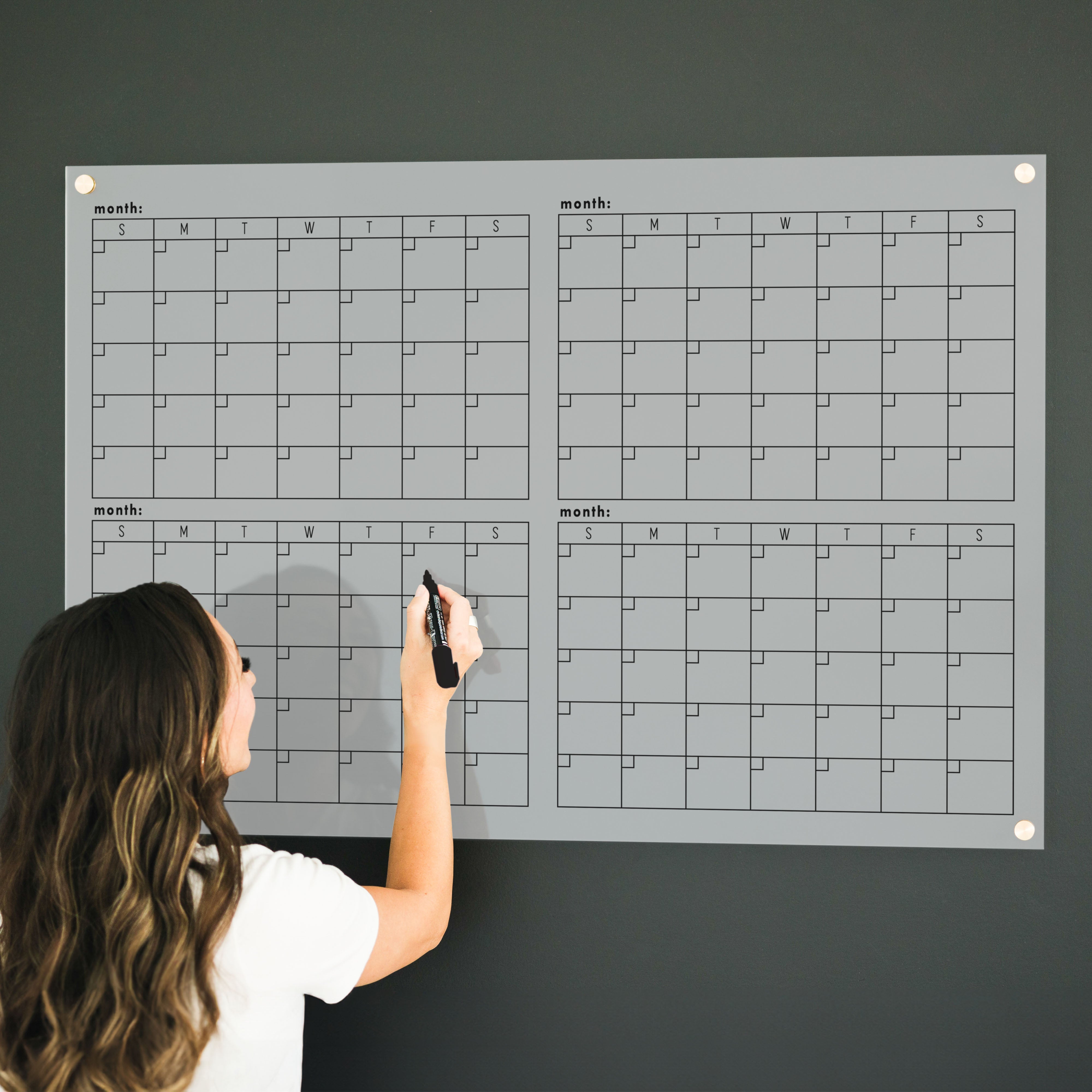 Frosted Acrylic 4 Month Quarterly Calendar | Horizontal Multi-Style