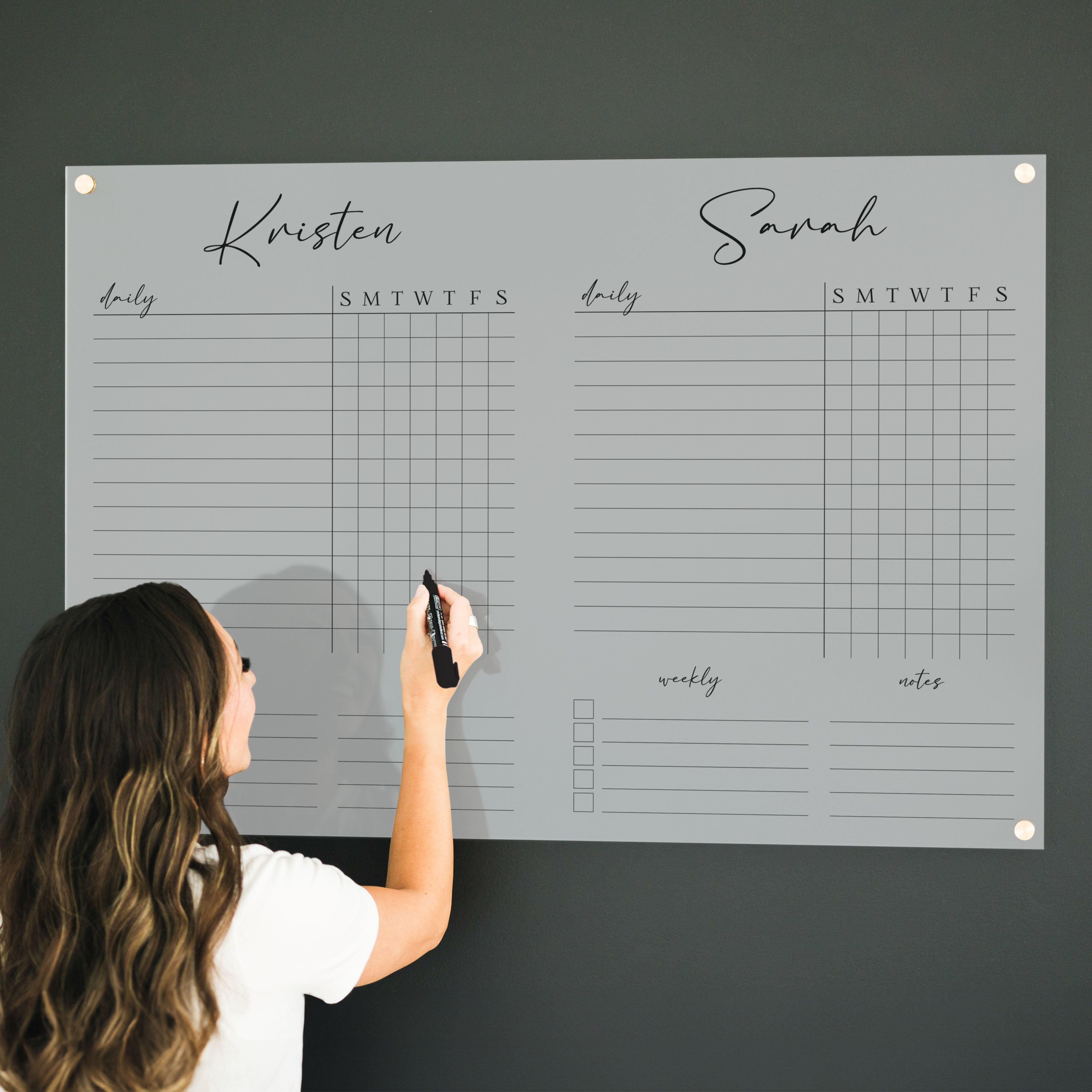 2 Person Frosted Acrylic Chore Chart | Horizontal Pennington