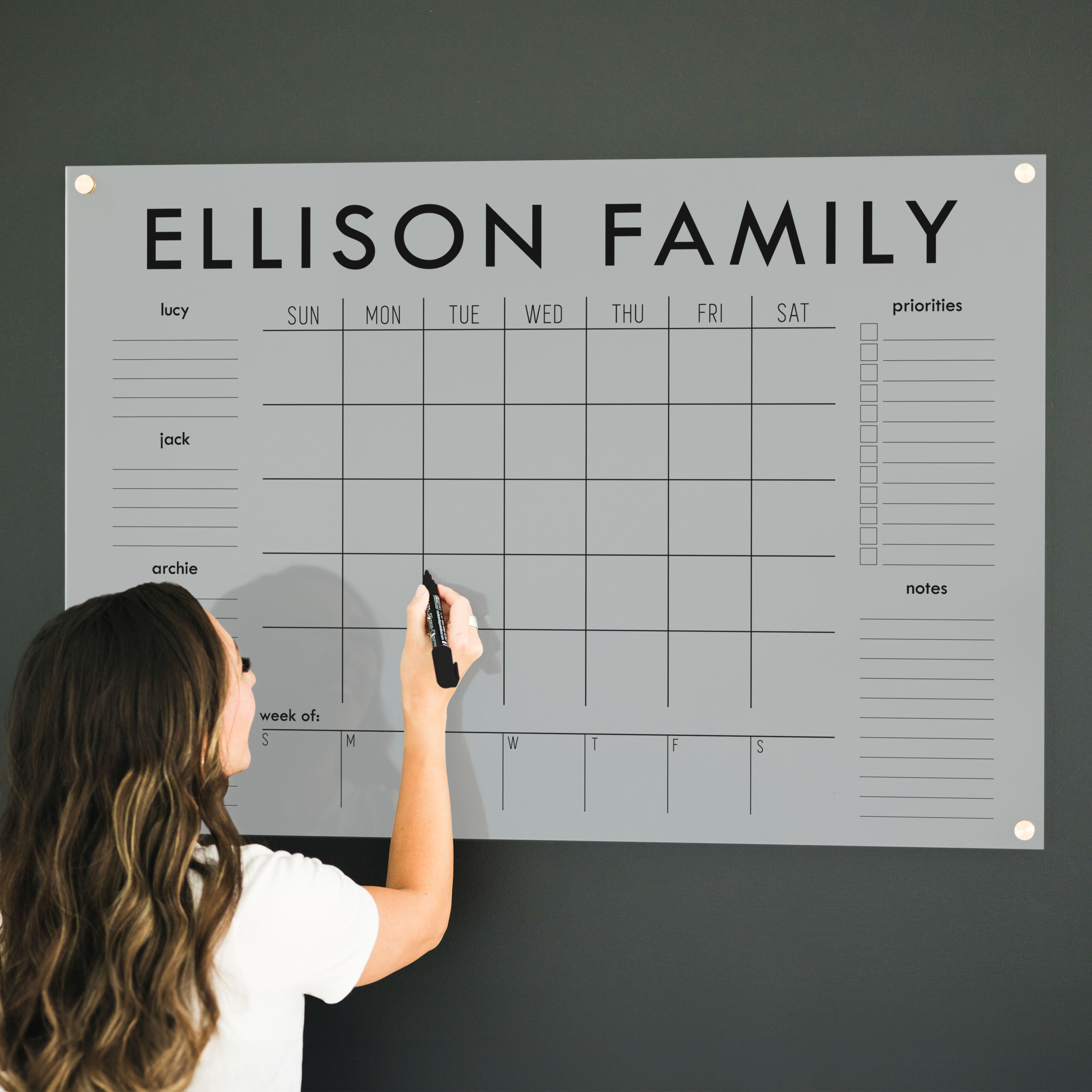 Week & Month Frosted Acrylic Calendar + 6 Sections | Horizontal Madi