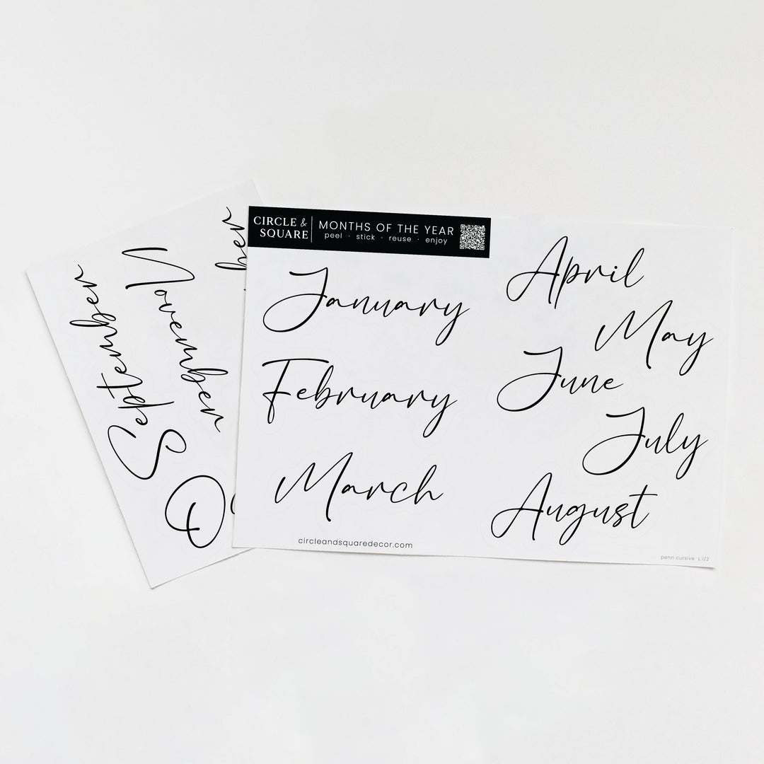 Board Stickies Months & Numbers | Pennington Script Style