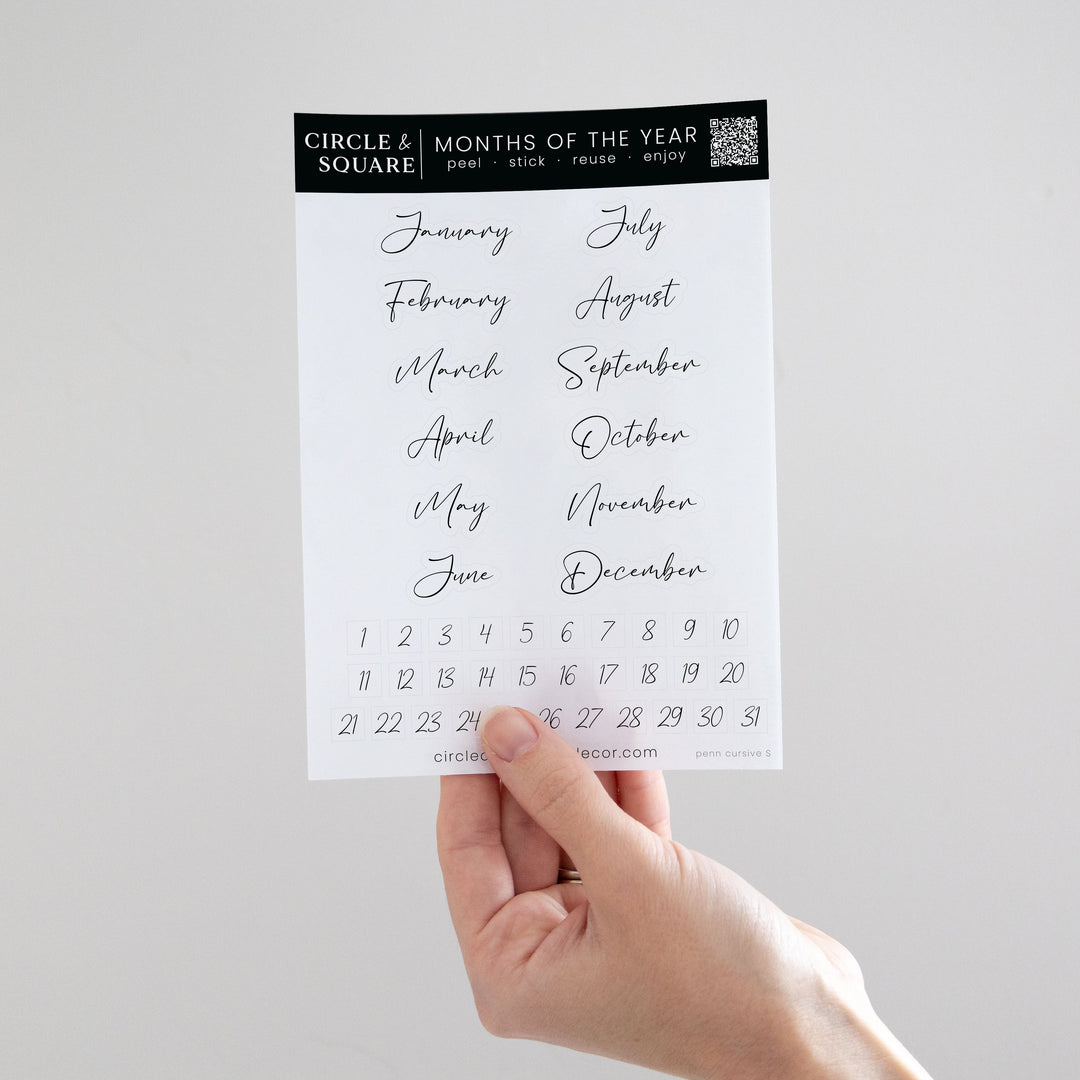 Board Stickies Months & Numbers | Pennington Script Style