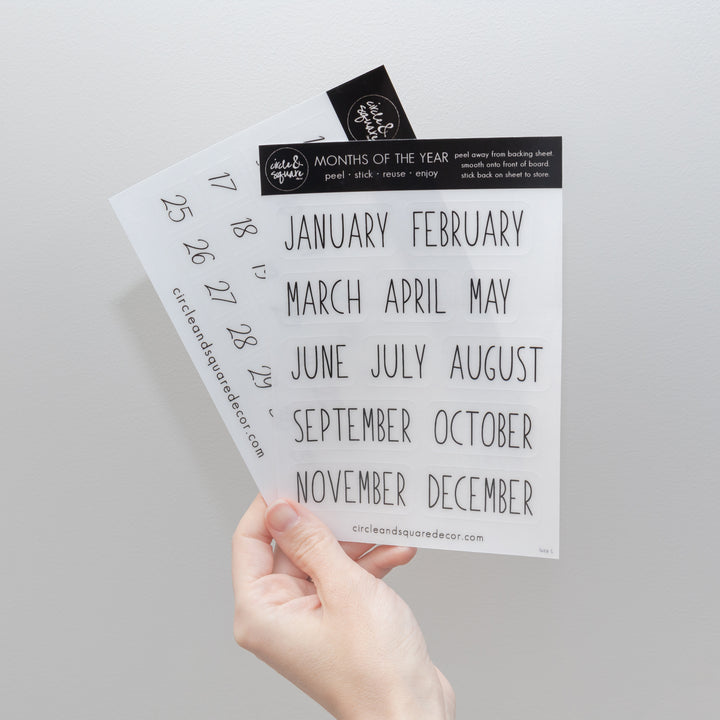 Board Stickies Months & Numbers | Lucy Script Style