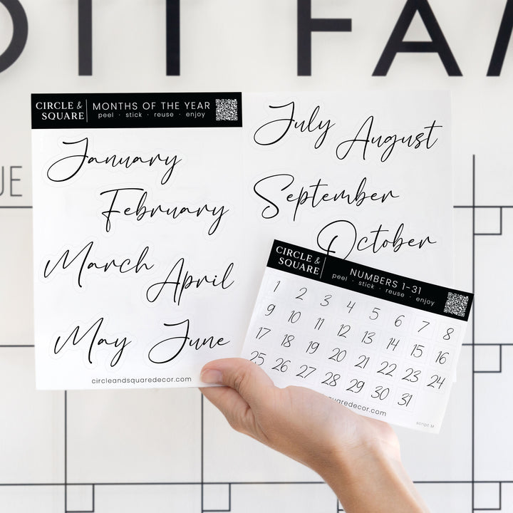 Board Stickies Months & Numbers | Pennington Script Style