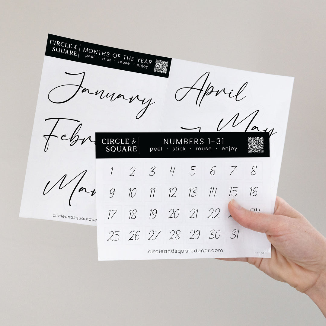 Board Stickies Months & Numbers | Pennington Script Style