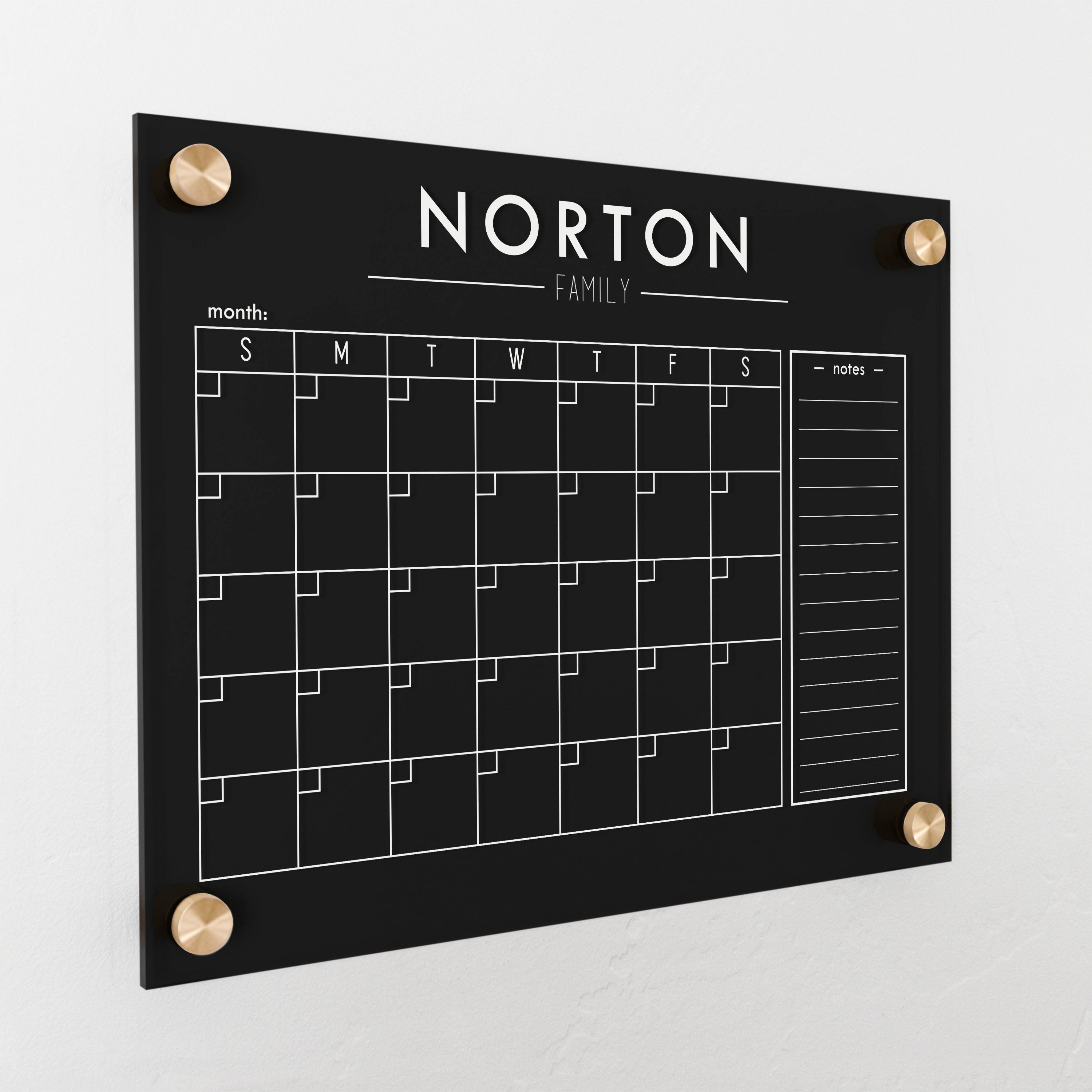 Monthly Black Acrylic Calendar + 1 Section | Horizontal Craig