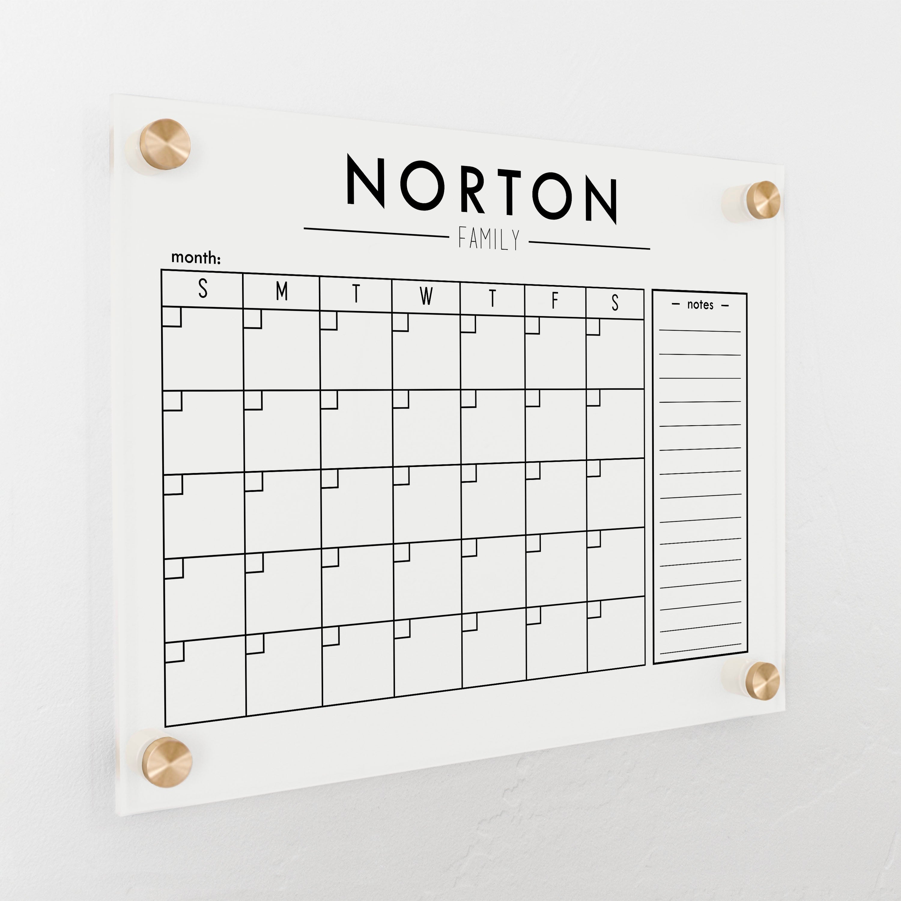 Monthly Frosted Acrylic Calendar + 1 Section | Horizontal Craig