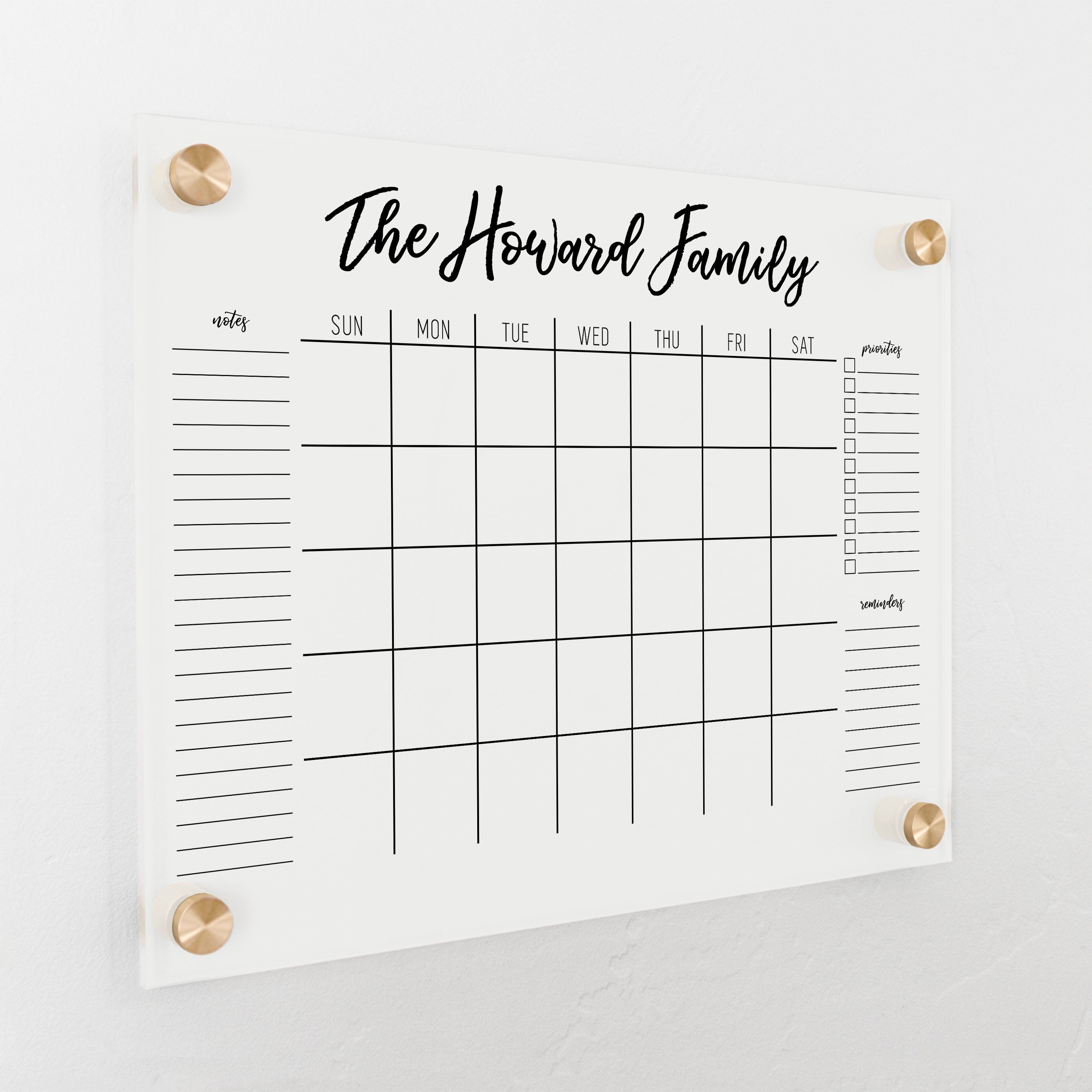 Monthly Frosted Acrylic Calendar + 3 Sections | Horizontal Traeger
